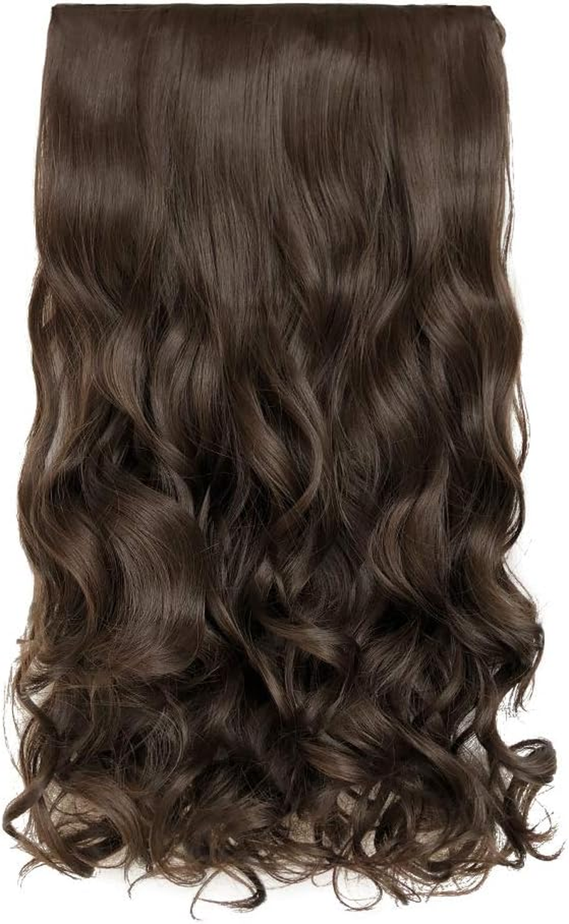 REECHO 20" 1-Pack 3/4 Full Head Curly Wave Clips in on Synthetic Hair Extensions HE008 Hair Pieces for Women 5 Clips 4.5 Oz per Piece - Dark Chocolate Brown image number 1