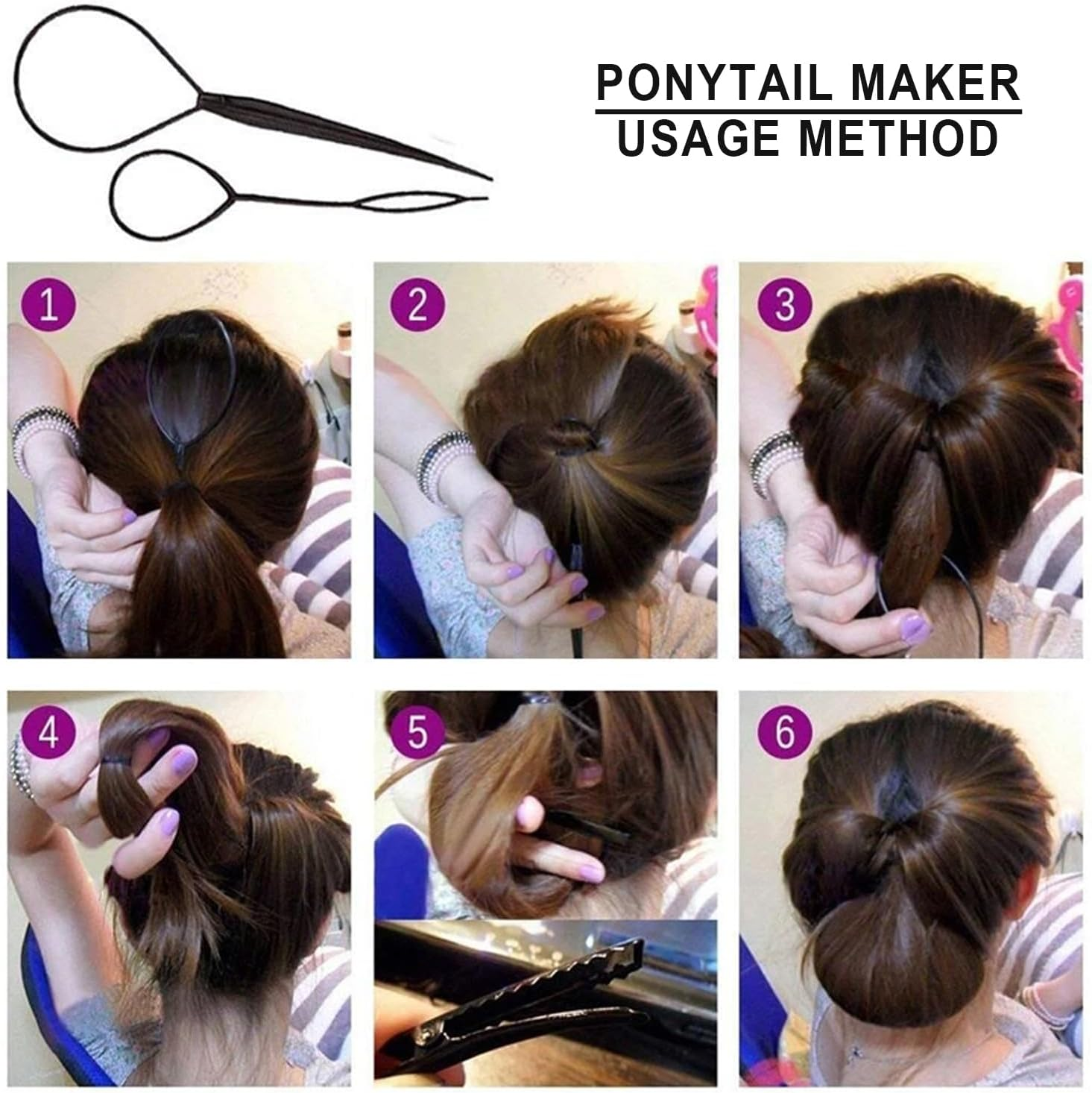 Hair Styling Tool Set Topsy Tail Ponytail Maker Braid Ladies Girl Clip Loop image number 5
