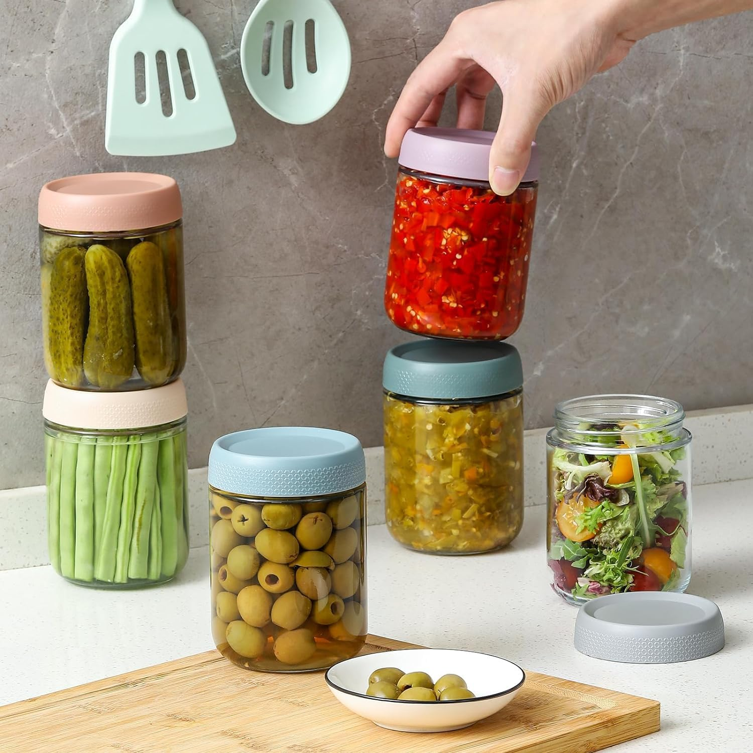 6 Pack 16 Oz Overnight Oats Containers with Lids, Glass Jars with Airtight Lids, Wide Mouth Mason Salad Jars, Glass Food Storage Containers for Yogurt Spice Snacks Sugar image number 5