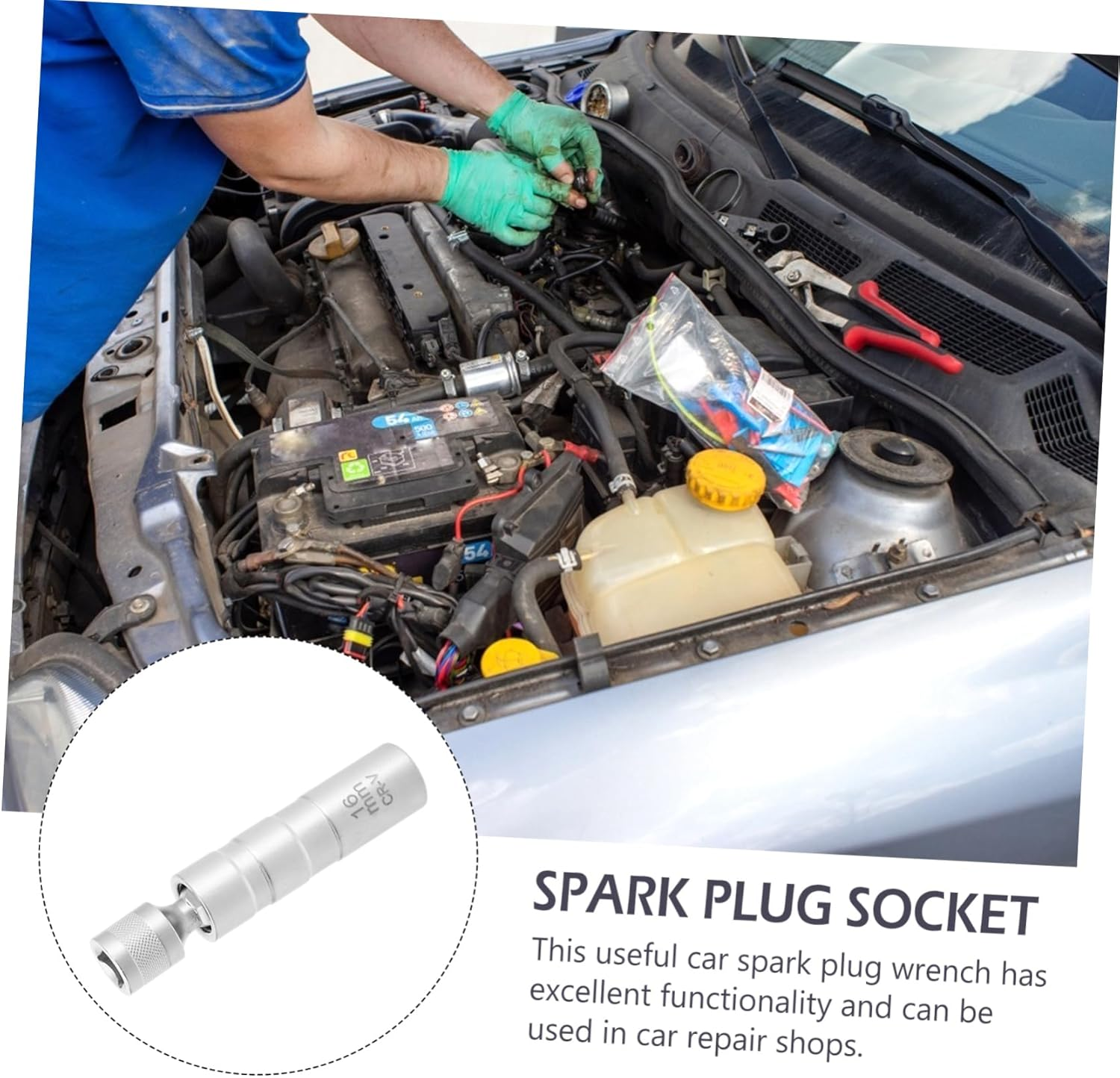 Vaguelly Magnetic Swivel Spark Plug Removal Tool 16Mm Thin Wall Flexible Socket for Vehicle Maintenance Compatible Cars and Motorcycles image number 1