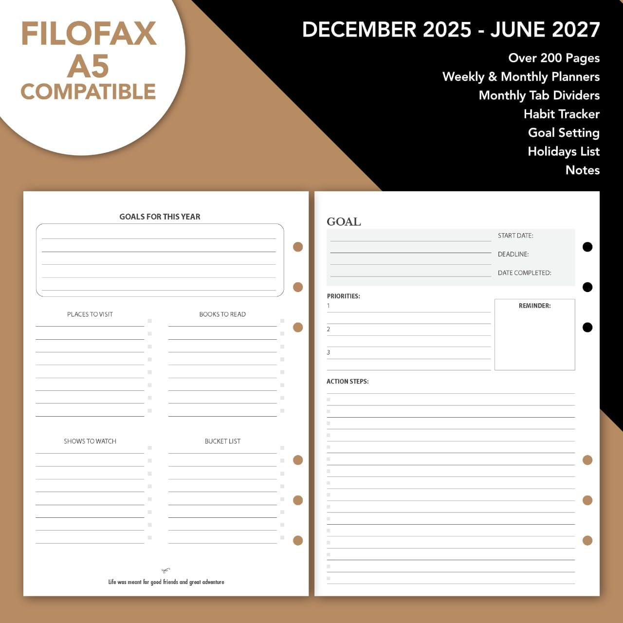 2022/23 Calendar Planner Inserts - Ivory Color - Thick Monthly & Weekly Calendar Refill for A5 6-Ring Binder Planner, Compatible with Filofax, 8.25 X 5.5 Inch (21Cm X 14Cm) to June 2023 image number 4