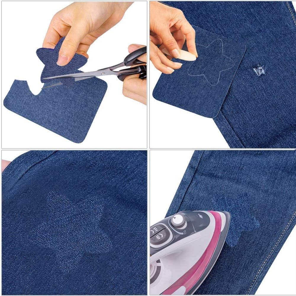 Jeans Denim Patches, 12Pcs Denim Ironing Repair Cloth, Blue Iron on Pants Patches for Jeans and Clothing Repair, 4 Shades of Blue image number 6