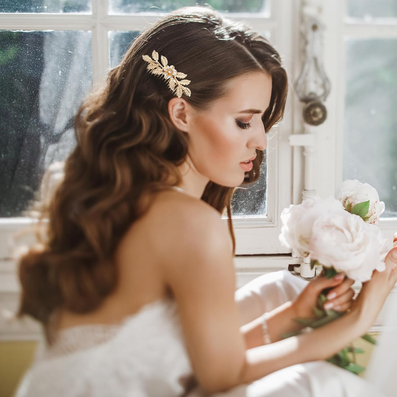 Ymapinc Rhinestone Comb Clips,6 PCS Leaf Silver Gold Hair Combs for Women,French Combs Wedding Hair Accessories for Women Gold Comb Clip for Bridal, Bridesmaid Wedding & Daily image number 5