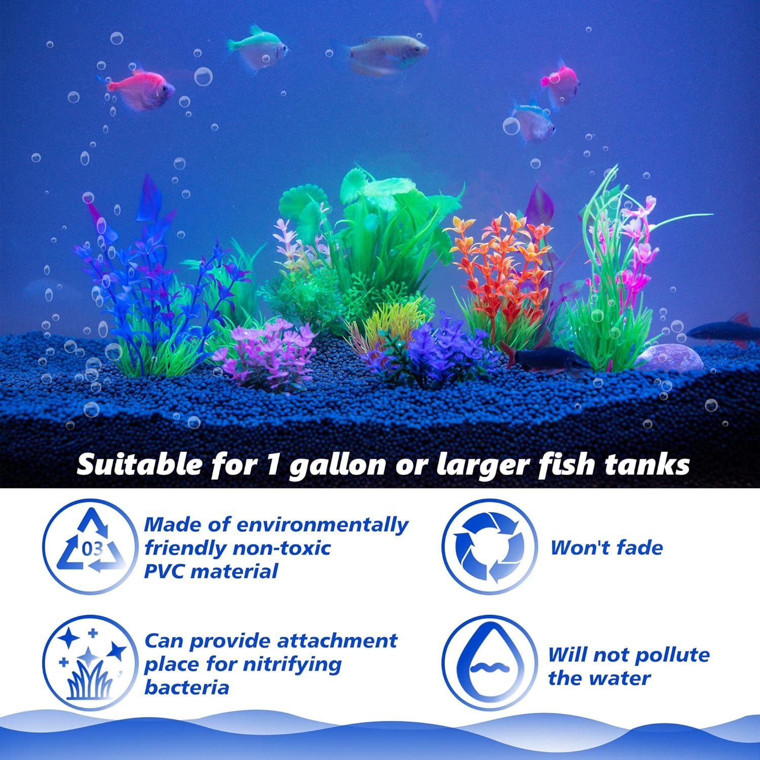 Ameliade Fish Tank Decorations Aquarium Artificial Plastic Grass Plants Decor Small Betta Goldfish Turtle Tank Accessories （11 Pieces） image number 5