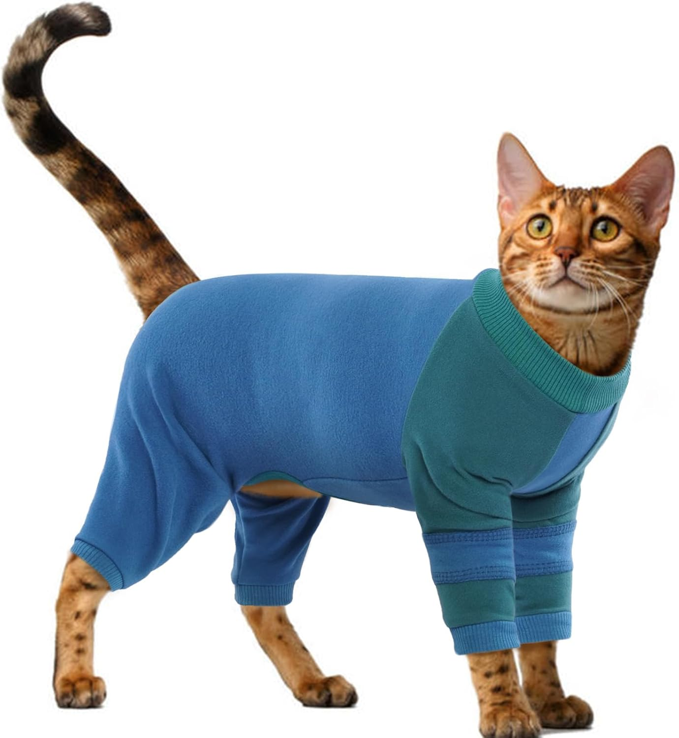 OUOBOB Sticky Hair Cat Clothes, Sphynx Hairless Cats Sweater, Prevent Lost Hair Onesie Shirts for Cats Only, Kitten Apparel Pajamas Jumpsuit, Cat Turtleneck for Sphynx Cornish Rex, Cat Recovery Suit image number 6