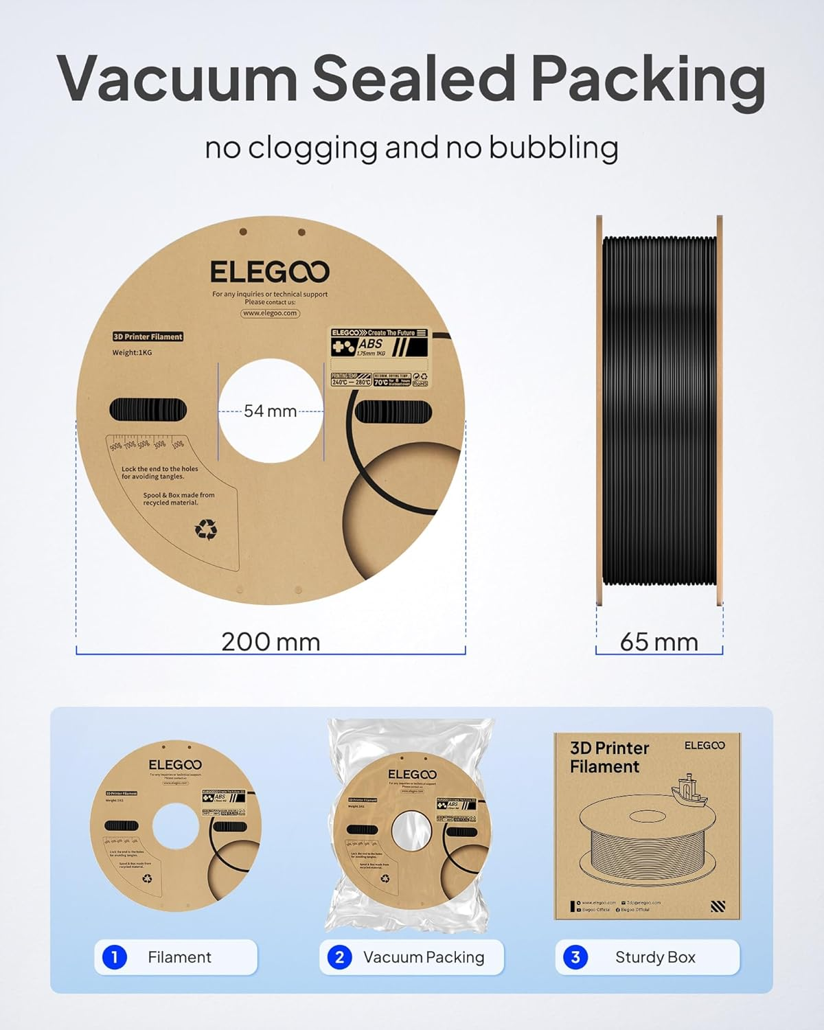 ELEGOO ABS Filament 1.75Mm Gray 1KG, Heat Resistant 3D Printer Filament High Toughness & Impact Resistance, 1Kg Spooll(2.2Lbs) for Most FDM Printer image number 1