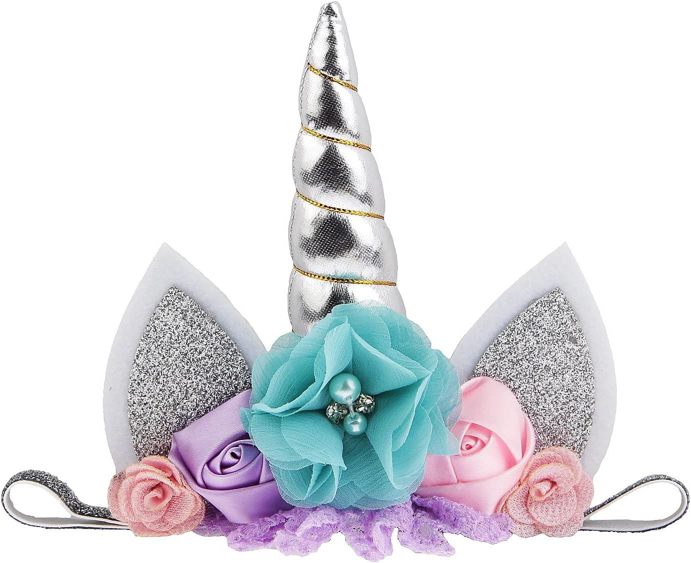 Nishine Baby Elastic Glitter Unicorn Horn Headband Children Unicorn Party Supplies Cosplay Gift - Chiffon-Gold image number 5