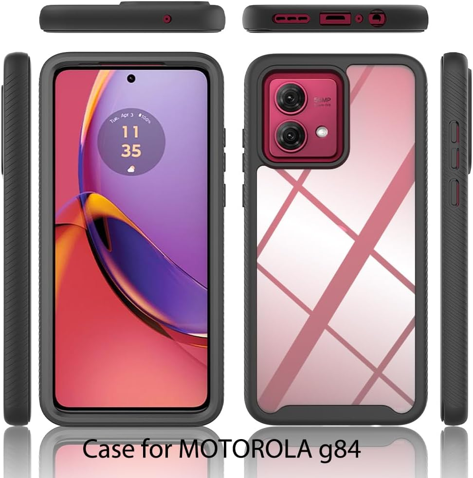 Ronrun for Motorola Moto G84 Case, with Built-In Screen Protector 360&deg; Full Body Shockproof Protection Armour Slim Fit Cover for Motorola Moto G84 Black image number 5