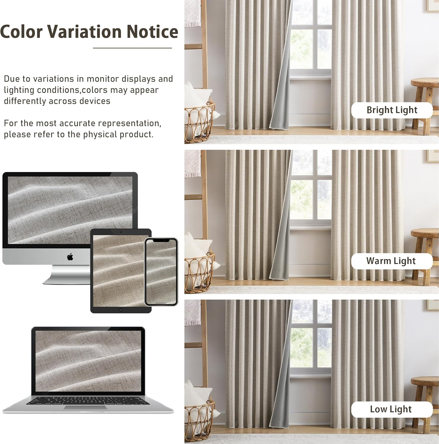 RAIN CITY 94 Inch Long Sun Blocking Curtains with Hooks Linen Blend,Custom Made Blackout Drapes for 90-96 Inch Tall Window,Pinch Pleat for Traverse Rods Floor to Ceiling Track 50 Wide 2 Pack image number 5