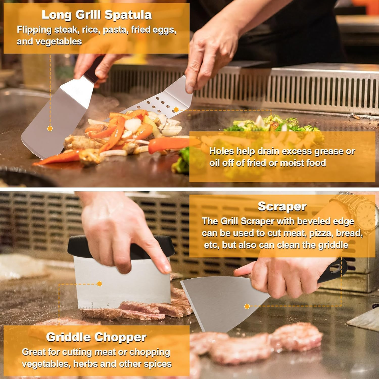 Griddle Accessories Kit, 29PCS Flat Top Grill Accessories Kit for Blackstone and Camp Chef, Griddle Spatula Set with Basting Cover, Enlarged Spatulas, Scraper for Outdoor BBQ image number 4