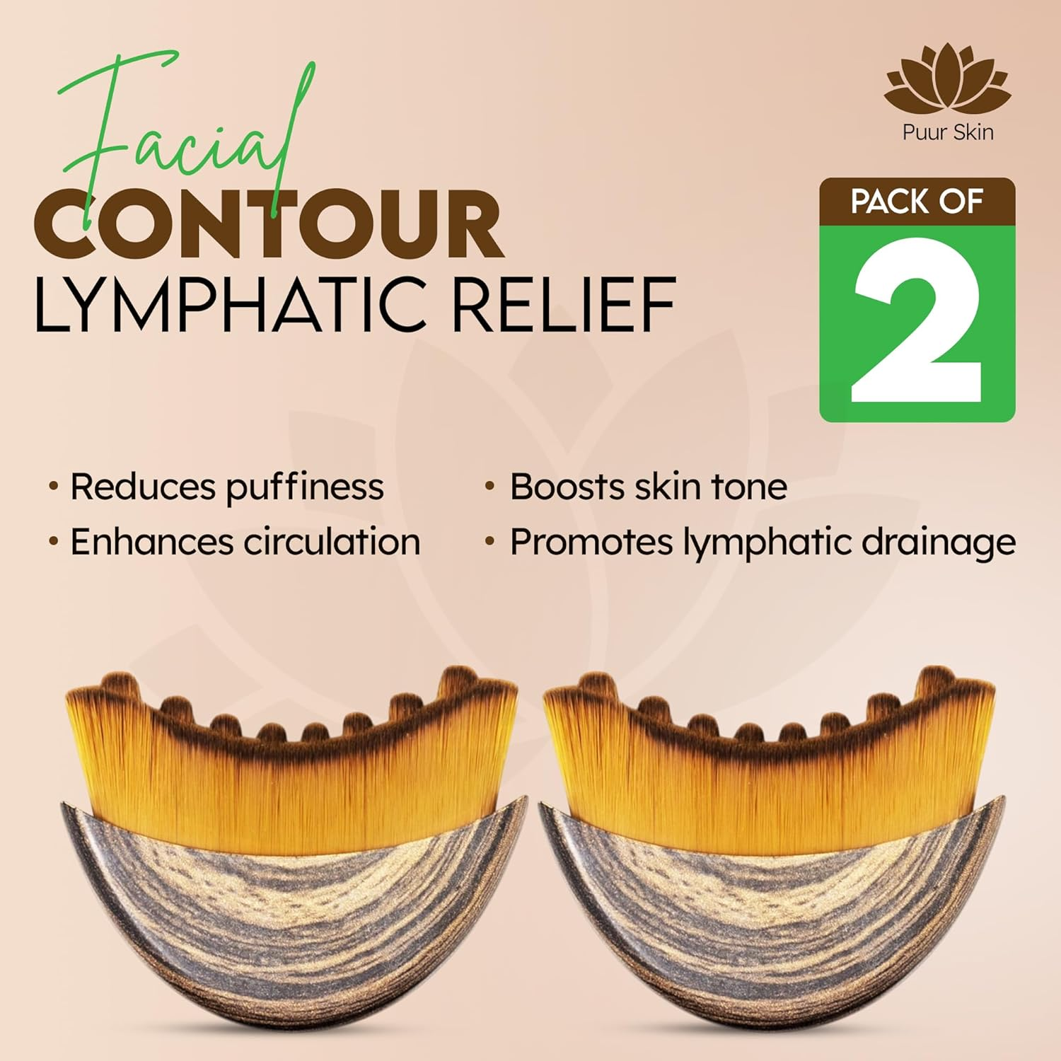 PUUR HOUSE Pack of 2 Lymphatic Contour Face Brush - Lymphatic Drainage Massager - Dry Brush for Face - Anti-Puffiness - Detox & Lift - Ergonomic Facial Cleansing Brush for Sculpting image number 5