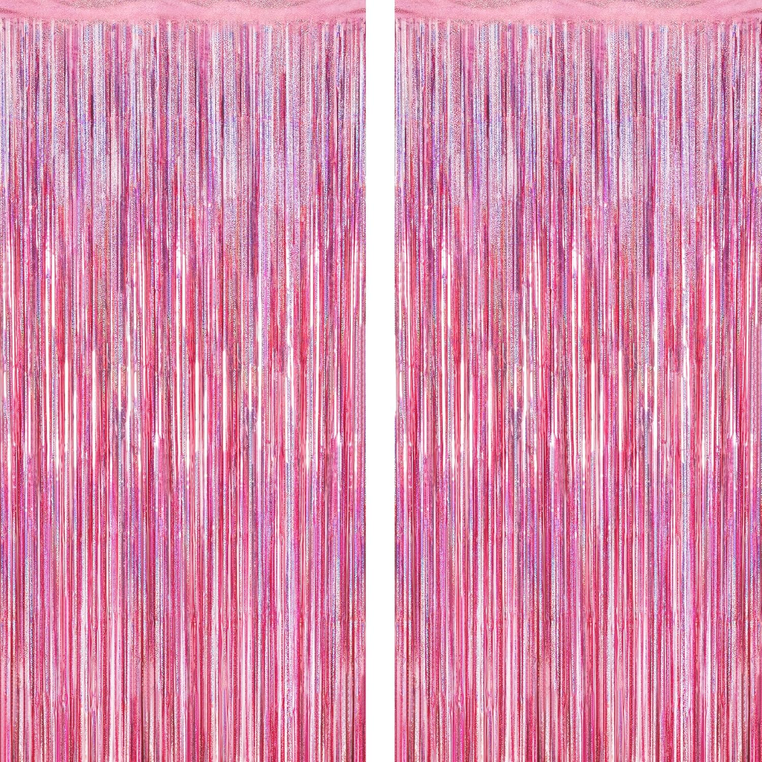 2 Pack Glitter Pink Backdrop, 3.28 FT X 7.05 FT Birthday Party Decorations, Laser Pink Fringe Curtains Foil Streamer Tinsel, Pink Curtains Photo Backdrop Happy Birthday Backdrop - Black image number 3