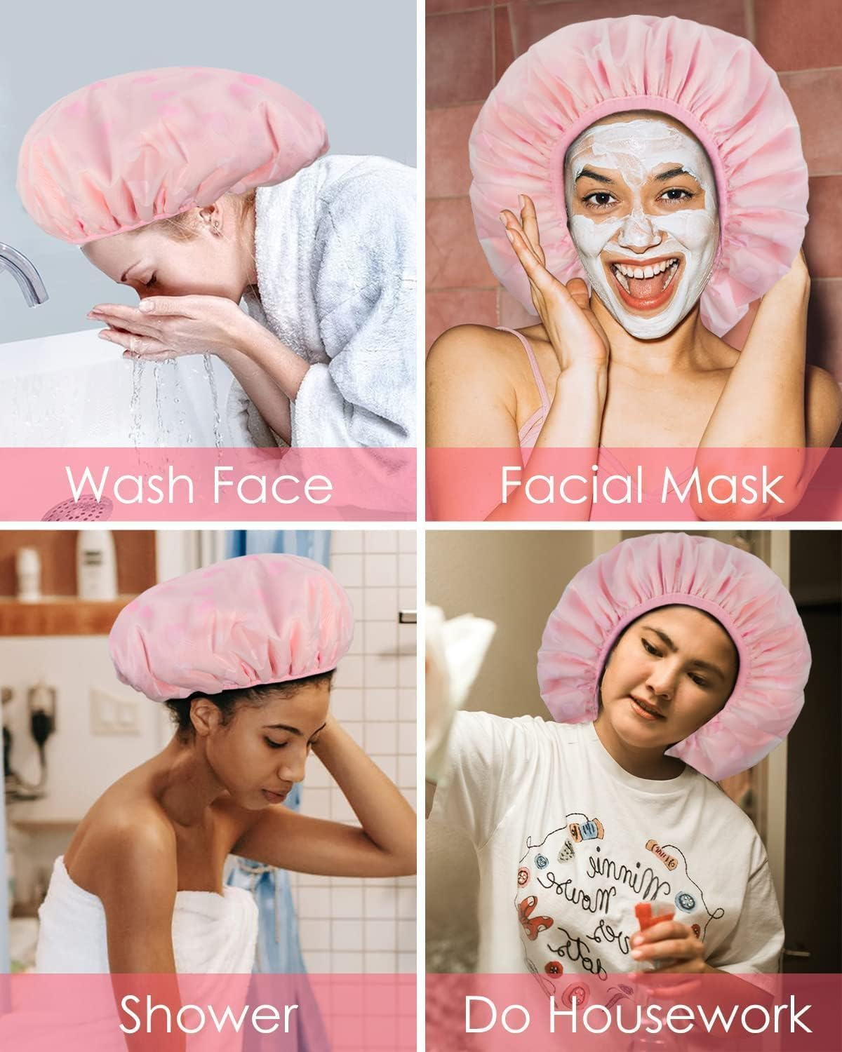 Shower Cap for Women Terry Cloth Lined EVA Exterior Reusable Double Layer Waterproof, Large Bath Hair Cap for All Hair Lengths, Hair Care Cleaning Supplies Hotel Travel Essentials Accessories image number 2