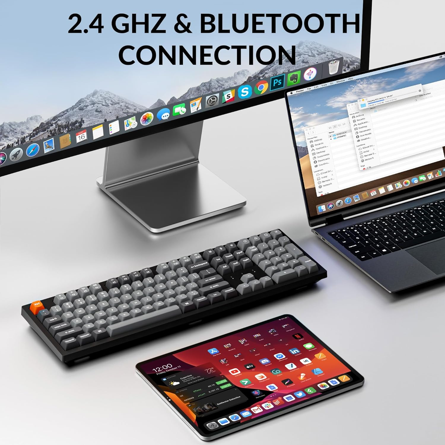 Keychron K10 Max Wireless Custom Mechanical Keyboard, QMK 2.4 Ghz Bluetooth Full-Size with Hot-Swappable Keychron Super Brown Switch Compatible with Mac Windows Linux (RGB Backlit) image number 6