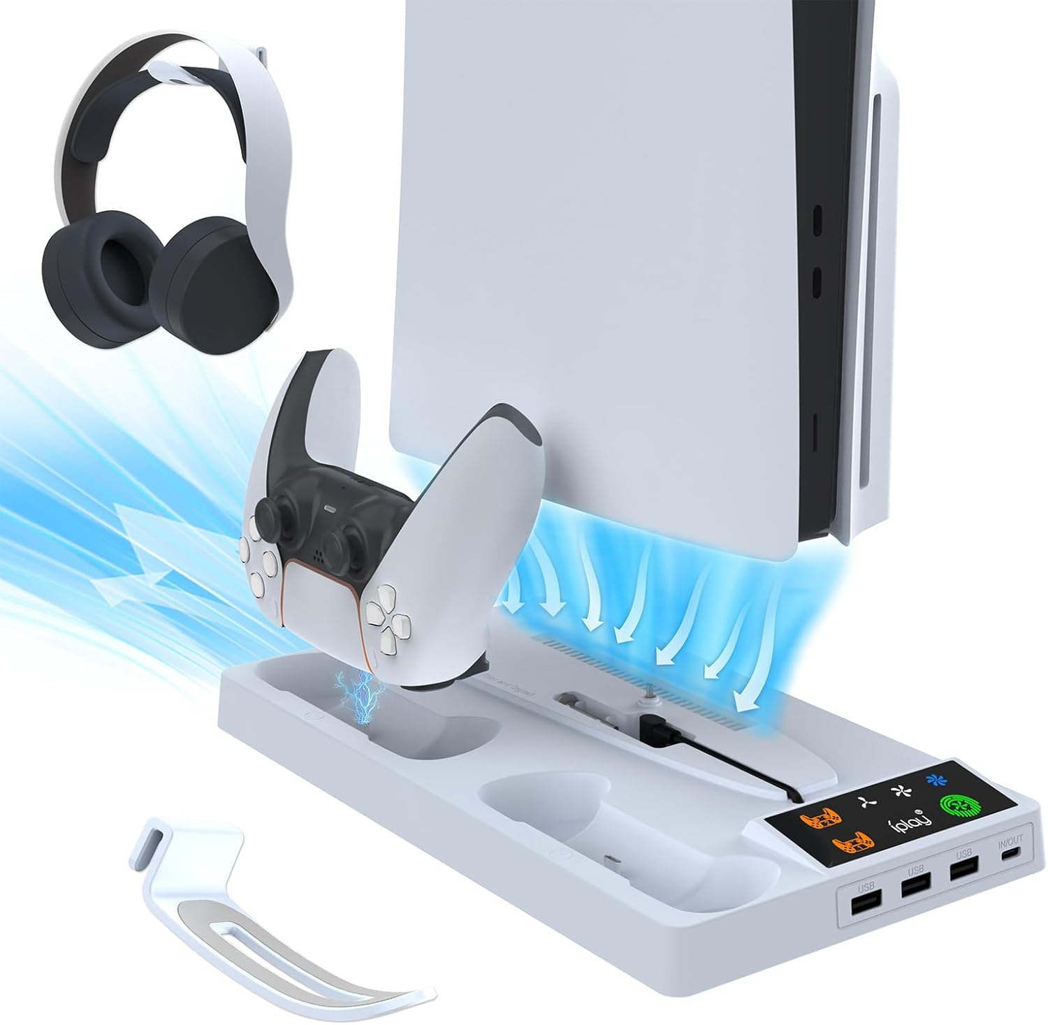 PS5 Slim/Pro Cooling Station Stand with Cooling Fan & Dual Controller Charger &ndash; Vertical Cooling Fan Base for PS5 Slim/Pro Disc & Digital, 3-Speed Adjustable, 3 USB Hub, Fast Charging image number 2