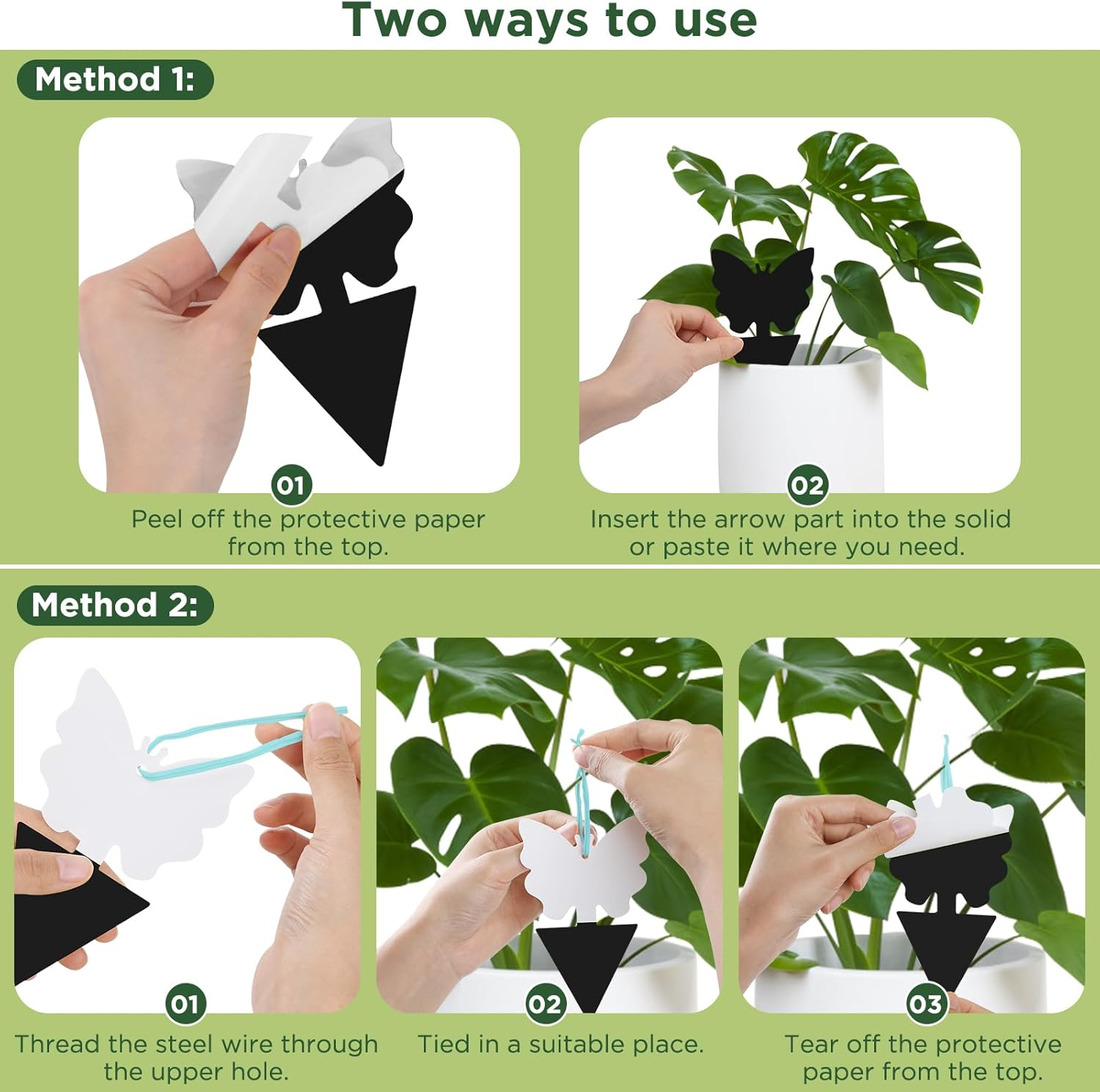 50 PCS Sticky Traps, KIKISML Black Dual-Sided Sticky Insect Catcher with Twist Ties Fruit Fly Fungus Gnat Trap Killer for Whiteflies Mosquitos Fungus Aphids Leafminers Indoor Outdoor Use, Black image number 1