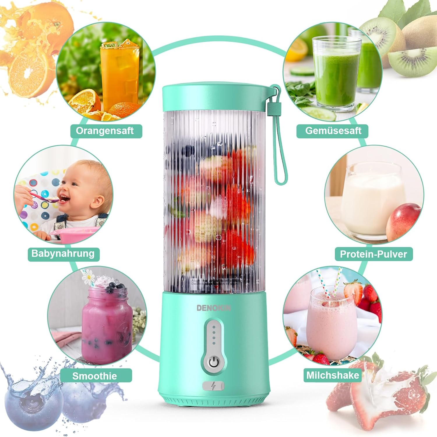 DENOKIN Portable Mixer/Blender/Smoothie Maker, 450 Ml Cup, Wireless & USB-C Rechargeable Mini Stand Mixer image number 4