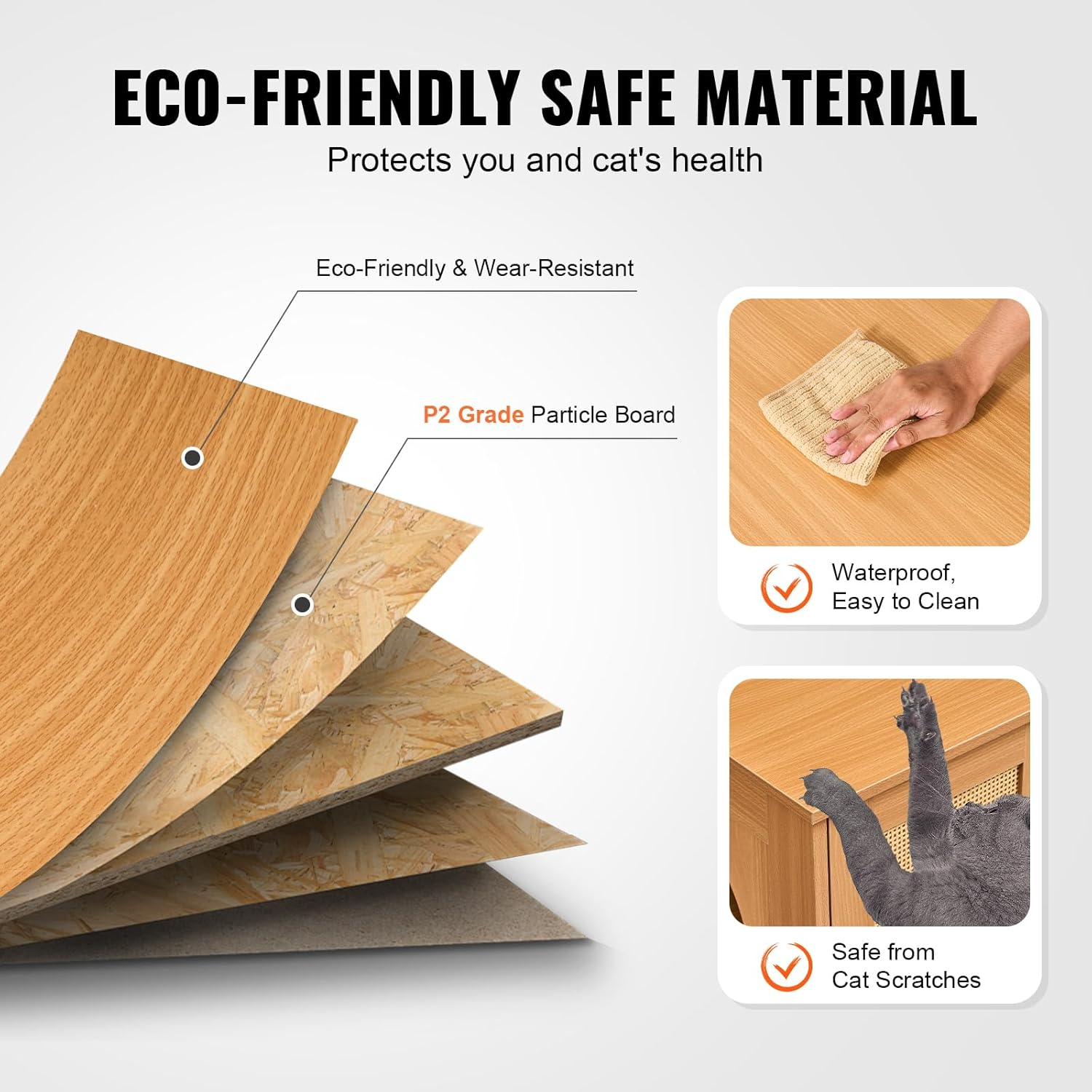 VEVOR Cat Litter Box Enclosure for 2 Cats, Litter Box Furniture Hidden with Rattan Decorated Doors, Wooden Cat Box Cabinet Fit Most of Litter Box, 47.2" L X 19.7" W X 21.7" H, Natural image number 1