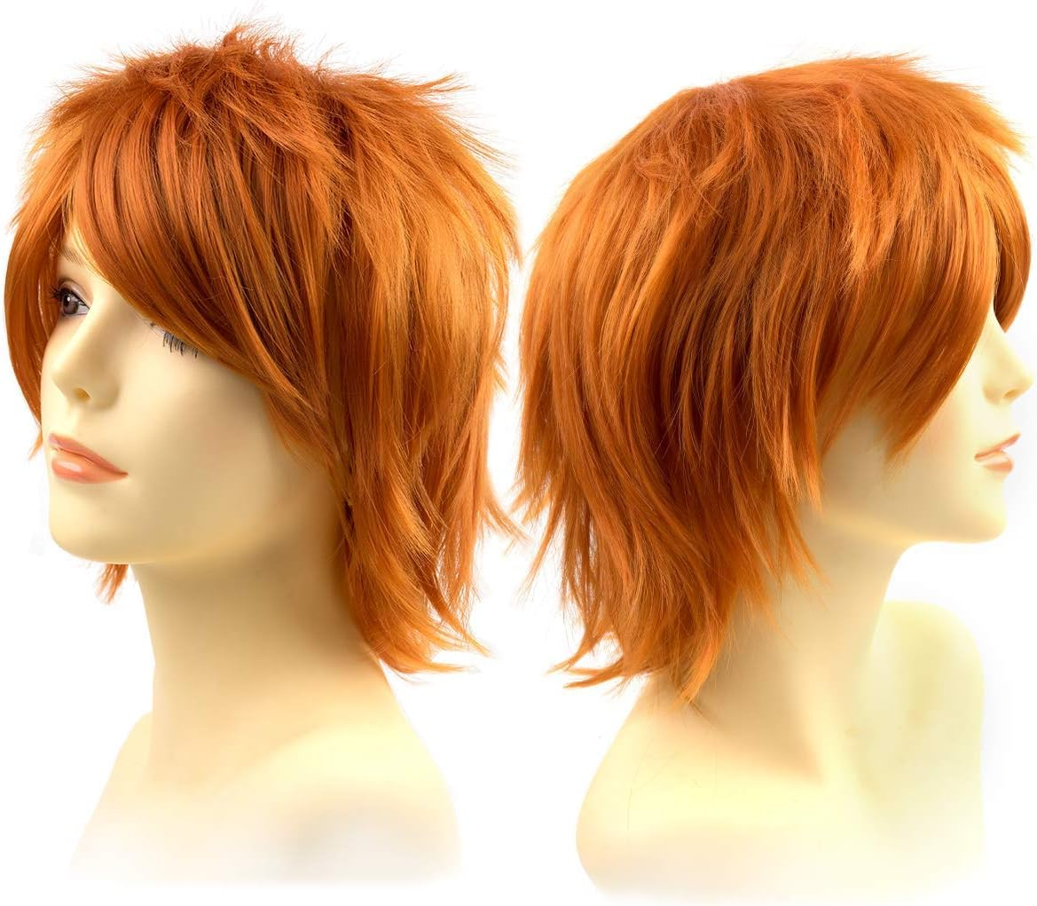 Modernfairy Anime Halloween Wig Dark Orange for Cosplay Party, Synthetic Layered Short Hair Wigs with Bangs, Pastel Wigs for Women Men - Blue image number 5