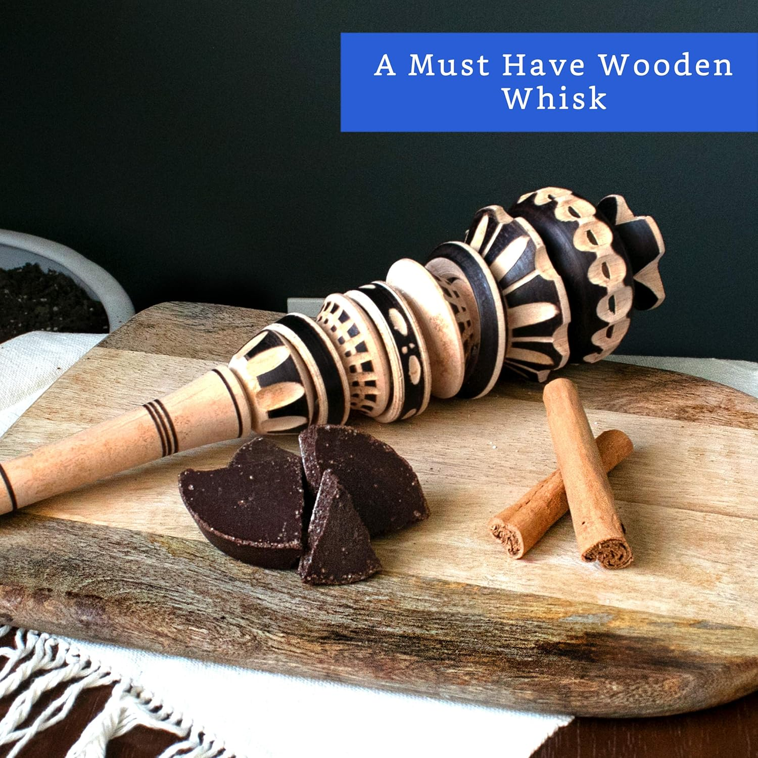 Authentic Artisanal Molinillo Hot Chocolate Frother (Large) - Handmade Wooden Whisk for Mexican Hot Chocolate - Molinillo Para Chocolate - Wooden Wisk - Traditional Mexican Cookware