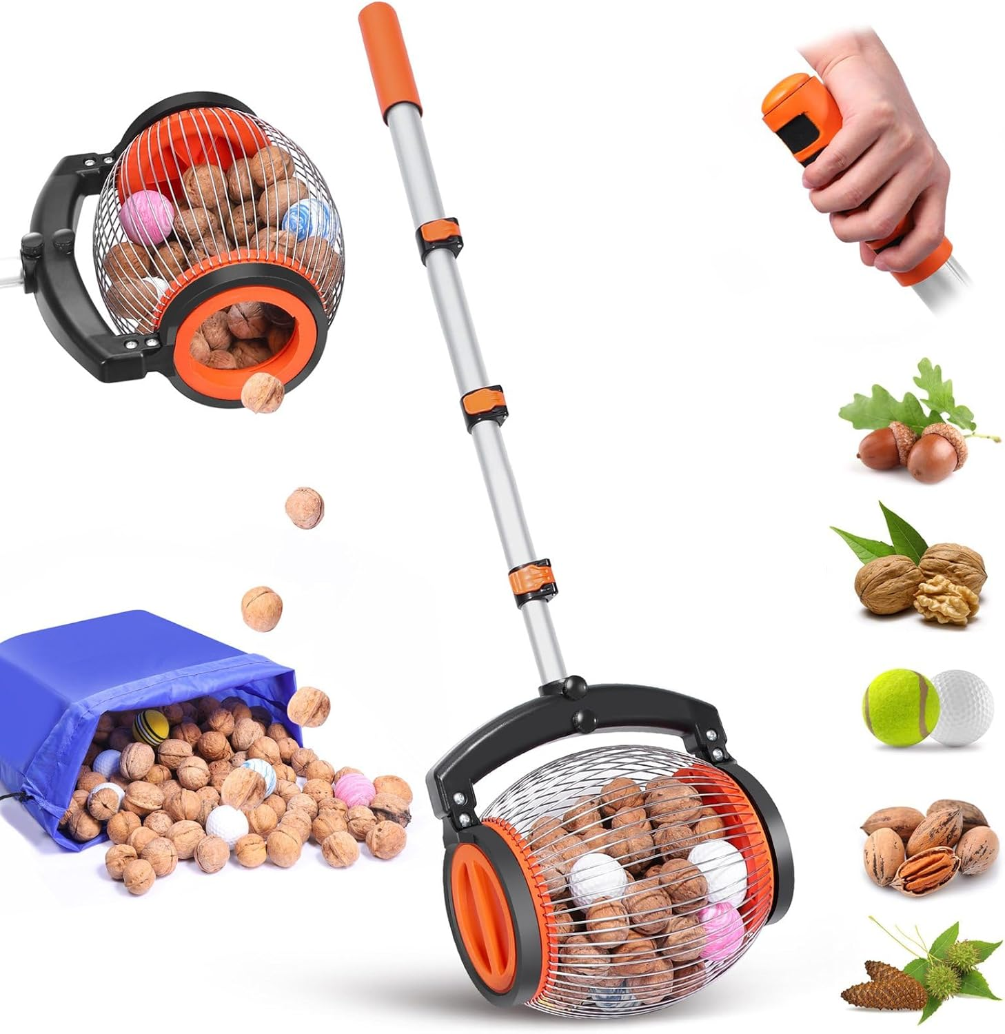 Acorn Picker Upper Roller - Manual Rolling Nut Collector, Multifunctional Walnut Picker Upper Roller, Leaf Picker Upper, Pecan Picker Upper, Nut Gatherer Roller with Large Capacity image number 4