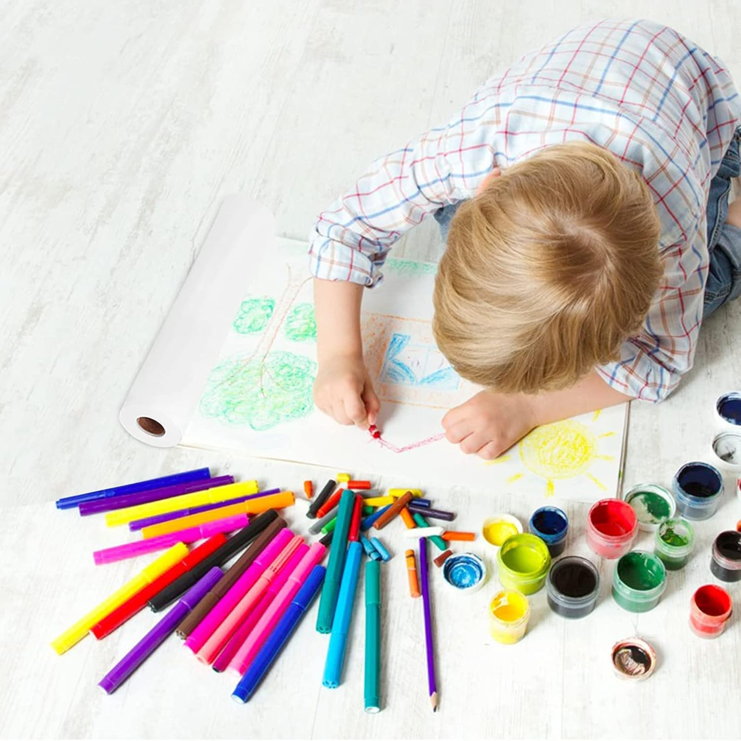 PALUDO Drawing Paper Roll, 43 Cm X 20 M White Paper Roll 80 G/M, Painting Paper Roll Children, Sketch Paper Sketch Roll for Children, Easel Paper, Wall Art, Sketching Crafts, Drawing Wrapping Paper image number 1