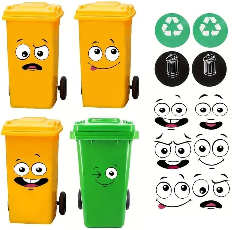 Leanockesa 10Sheets Bin Stickers Adhesive Cartoon Expressions Dustbin Sticker Decorative Wall Stickers Eyes and Mouth DIY Large Decal for Fridge Bins Wall, Indoor Outdoor(6Pc Expressions + 4Pc Logo) image number 2