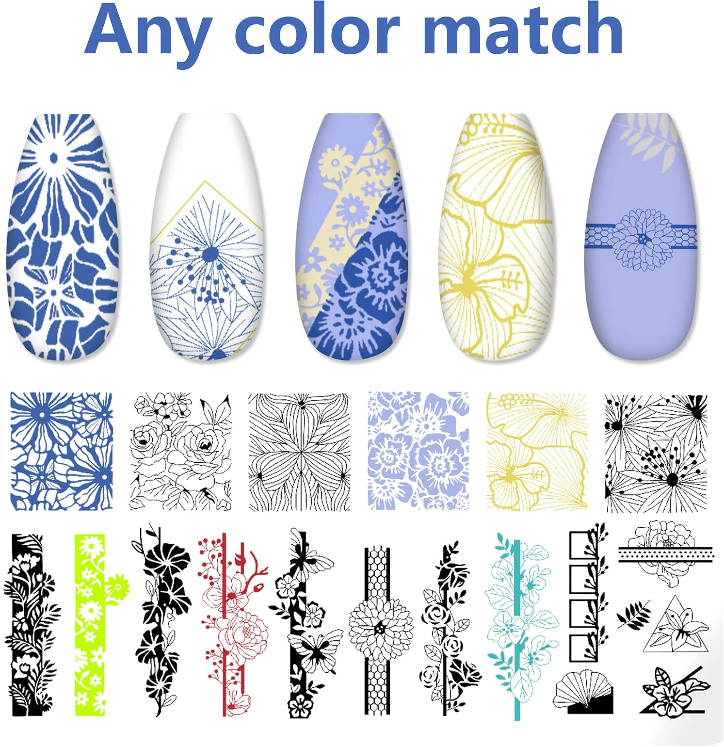 Loveourhome Valentine Nail Stamping Kit 7Pc Flower Butterfly Geometric Nails Stamping Plate Stencil with Silicone Stamper Scraper Stamp Tools for Women Girls Kids image number 2