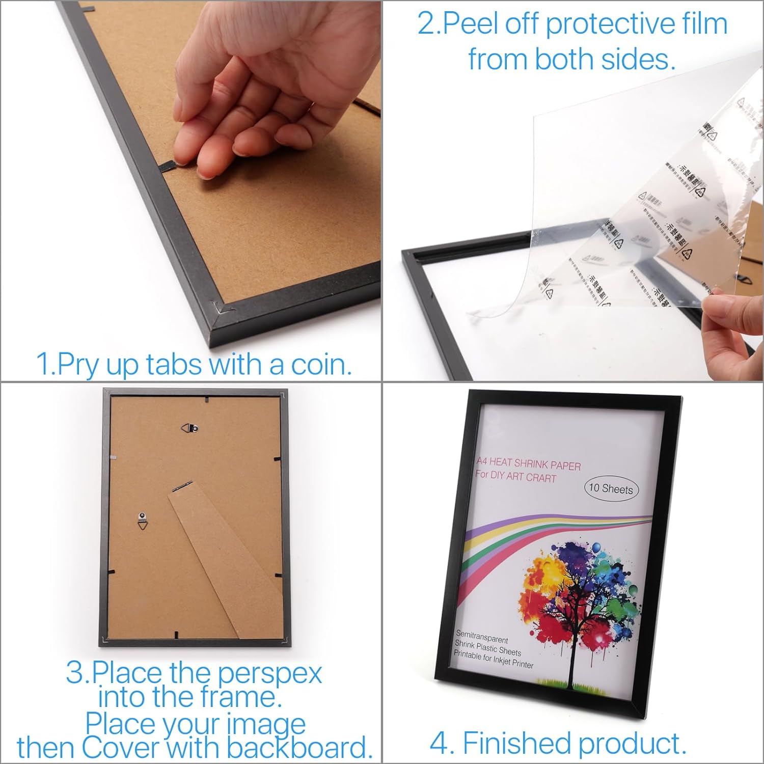 Picture Frame A4, 21X29.7Cm Black Picture Frame, Home Decoration Photo Display Frame Versatile Landscape Portrait Orientation, Wall Mountable Desk Stand image number 4