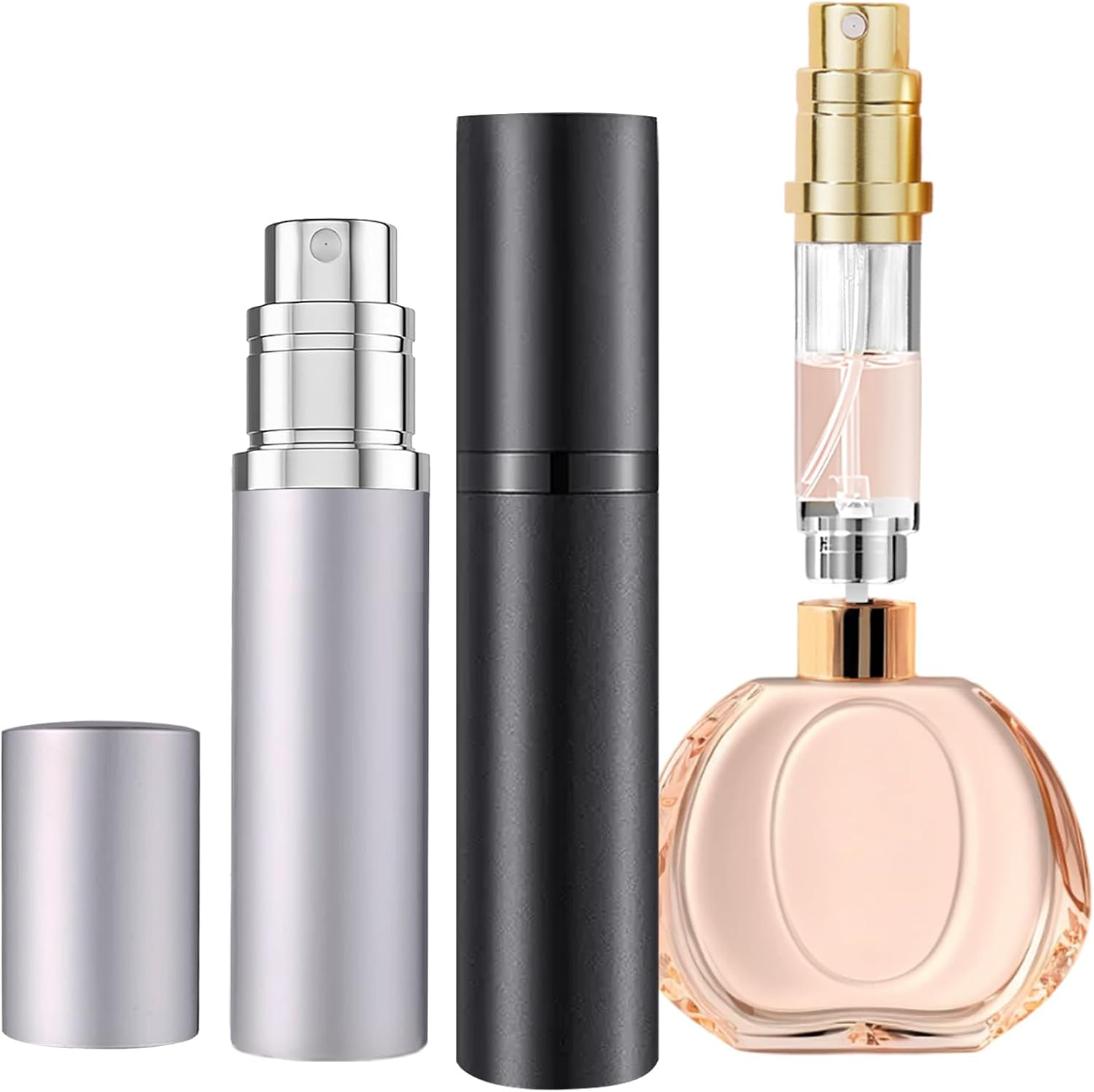 JOOMOKO Perfume Atomiser, 5Ml Perfume Travel Bottle, Refillable Perfume Bottle Portable Perfume Spray Bottle Perfume Dispenser Perfume Refill Bottle for Travel Accessories Women Men（Black＆Silver）