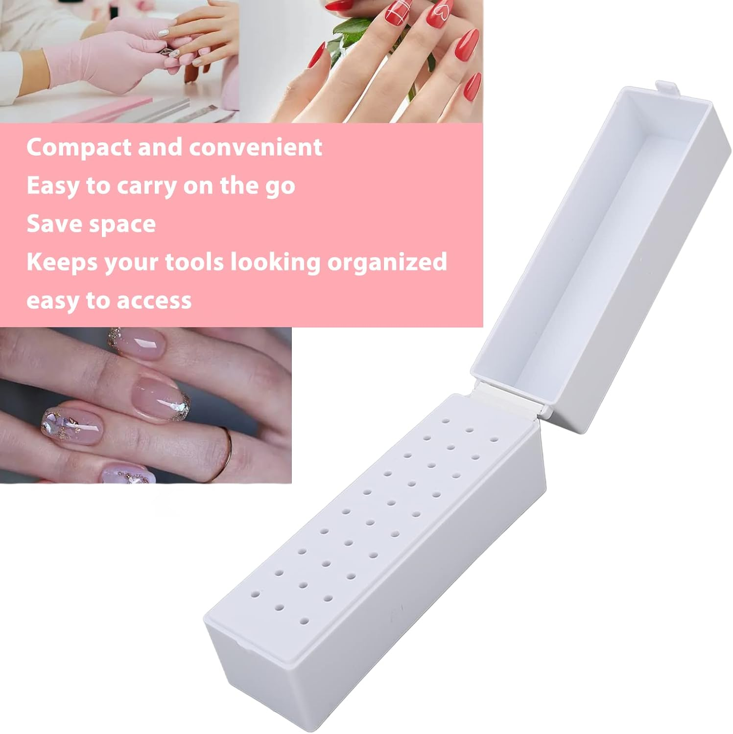 Nail Drill Holder, Nail Display Organiser Box for Nail Drill, Dustproof, Professional 30 Hole Nail Drill Tool Container for Home Use, Nail Salon, White