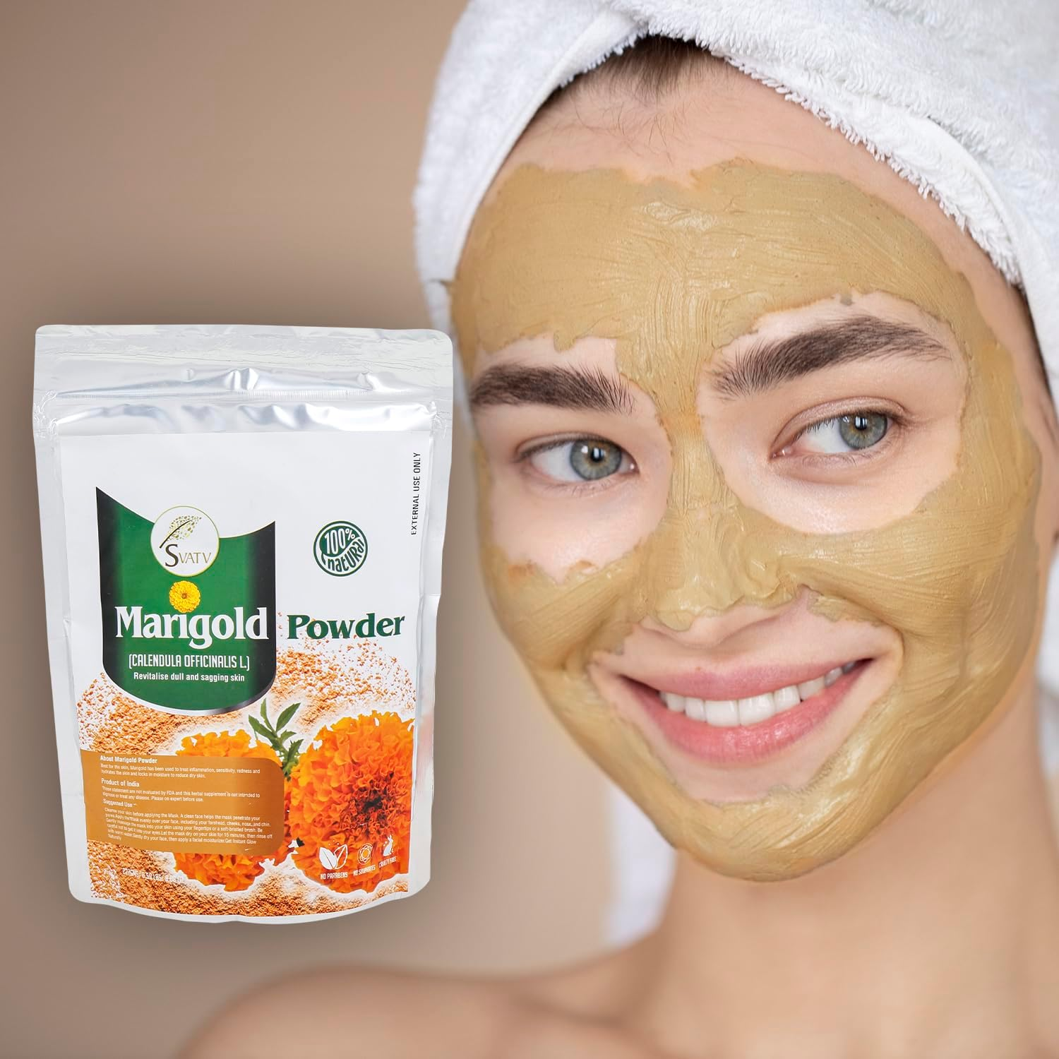 SVATV Marigold Powder | Calendula Powder | Skin Exfoliation | Relieves Skin Impurities | Tightens the Skin | Paraben & Sulfate Free - 227G, Half Pound, 8 Ounce image number 2