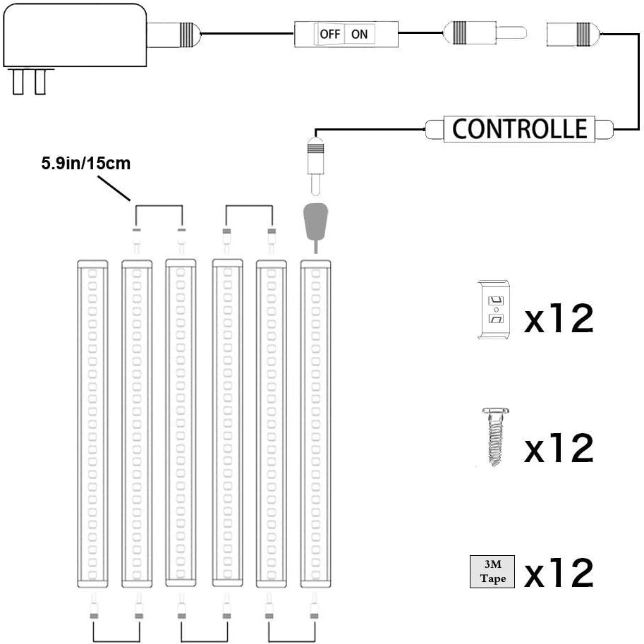 AIBOO Dimmable LED under Cabinet Lighting under Counter LED Light Bar Linkable Kit with Rocker Switch Kitchen,Showcase,Shelf Lighting(6 Panel Kits Warmwhite)