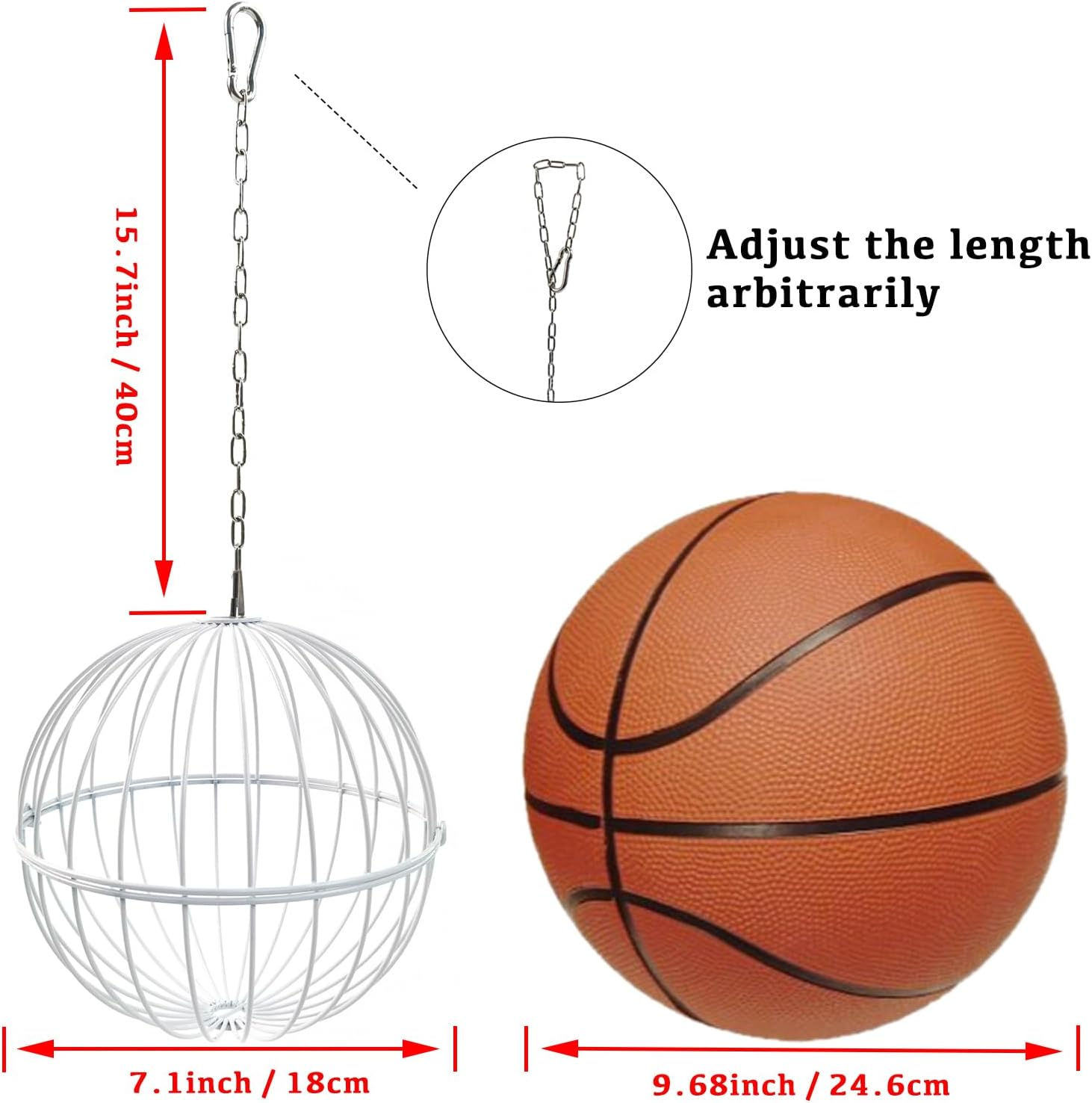 Hanging Chicken Feeder - 7.1 Inch Large Iron Chicken Veggie Treat Ball - Sturdy Chicken Treat Holder with 15.7 Inch Hanging Chain - White - 2Pcs Black image number 7