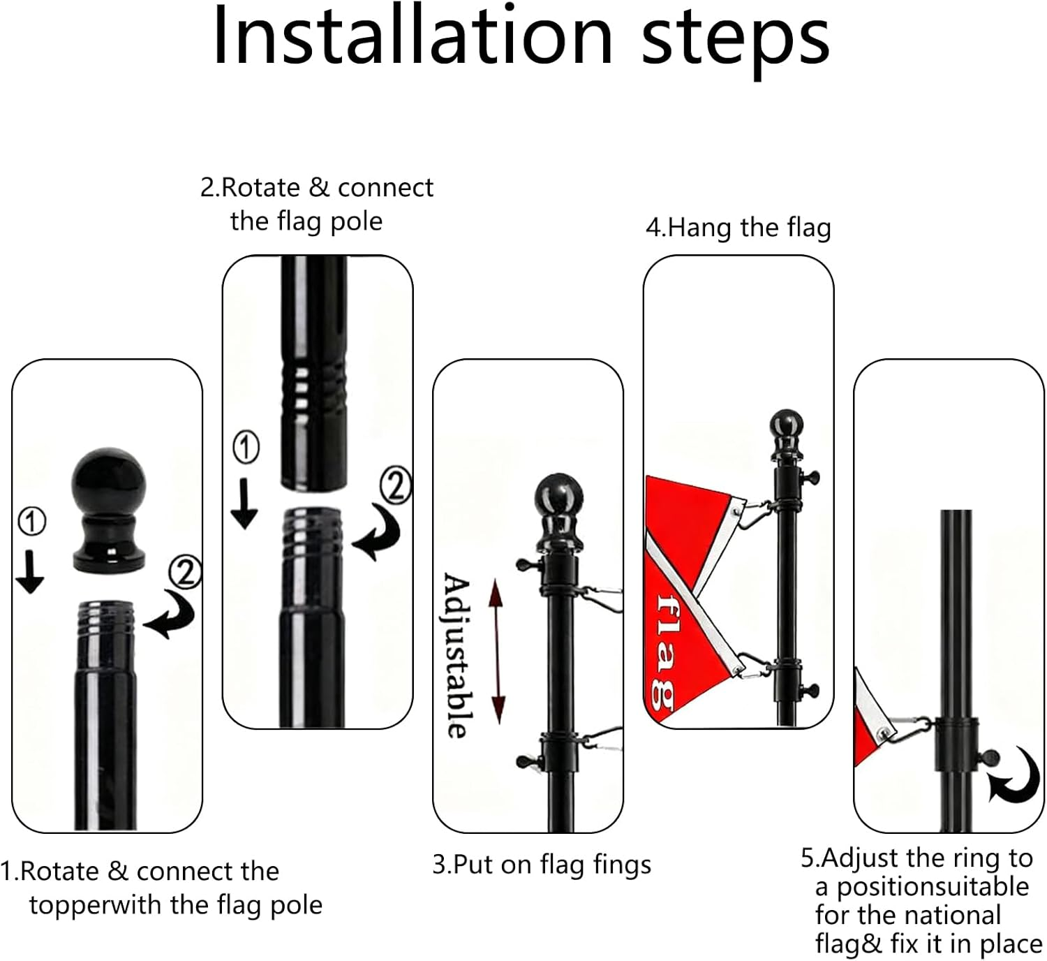 1.6M/5.5FT Telescopic Flag Pole Kit,Rotating Heavy Duty Flag Poles,Weather-Resistant Stainless Steel Guide Banner Flagpole with 360&deg; Rotating Rings, for House Residential,Or Commercial image number 3