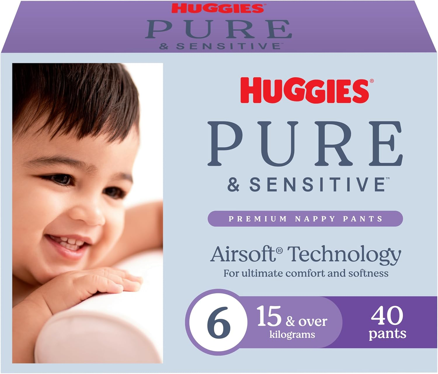 Huggies Pure & Sensitive Nappy Pants Size 6 (15+ Kg) 40 Count - Packaging May Vary image number 3