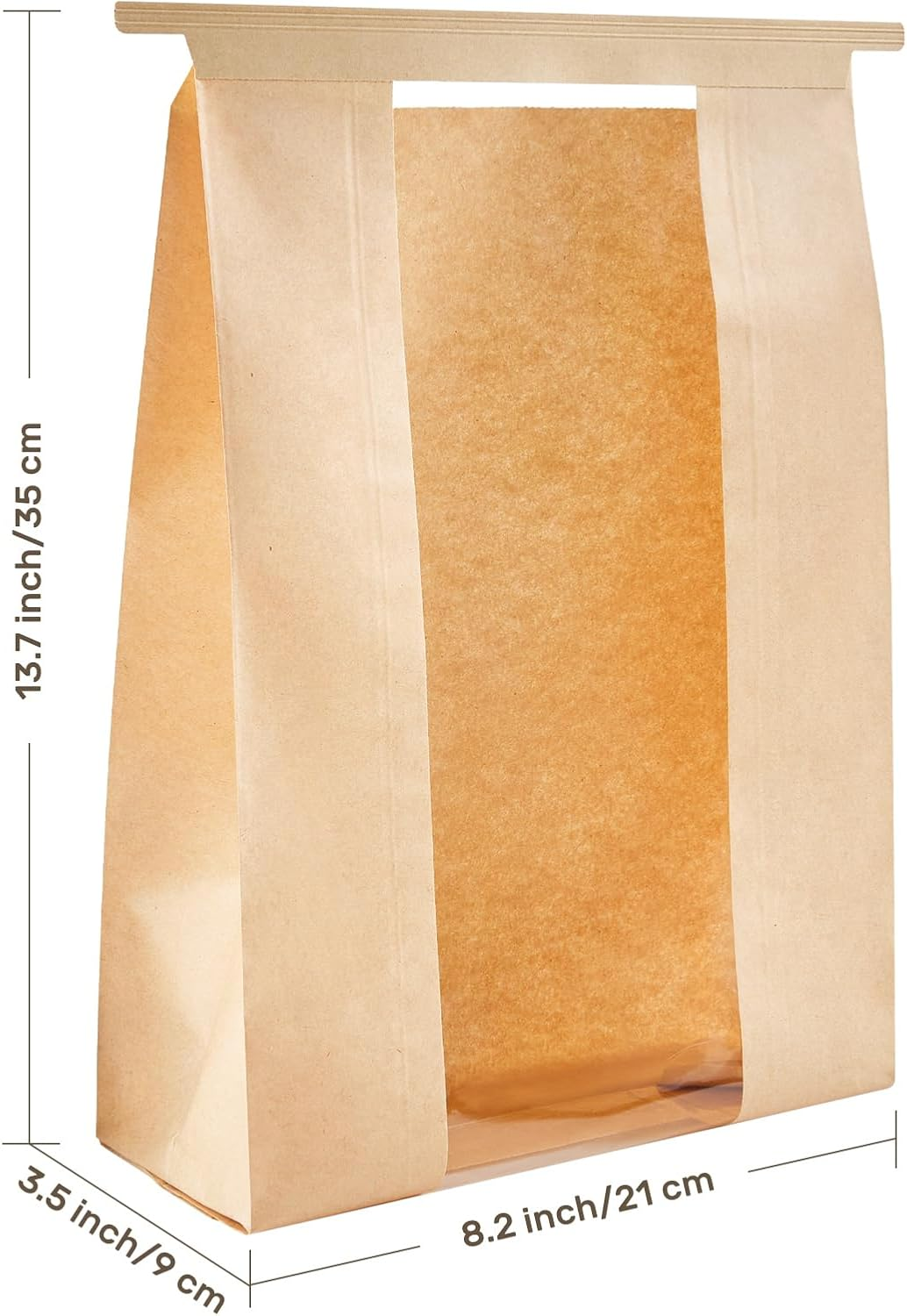 ZORRITA 50 Pack Large Bread Bags for Homemade Sourdough Bread, 8.2 X 3.5 X 13.7 Inches Kraft Paper Bakery Bags with Windows Tin Tie Tab Lock Bread Loaf Bags image number 3