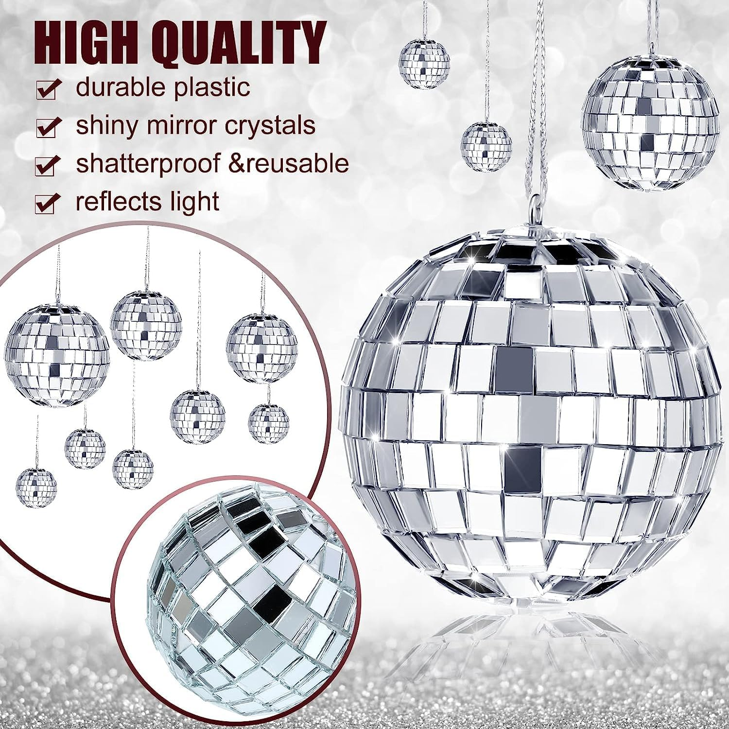 30Pcs Small Mirror Disco Ball, Christmas Ball Ornaments, Silver Hanging Decorations Reflective Mirror Ball Cake Decoratiodisco Party Supplies for Wedding Christmas Festive, 1.18In Diameter&hellip; image number 4