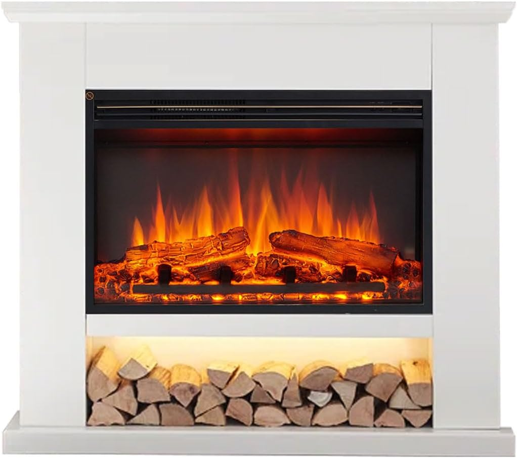Modaliving Onyx 2000W Electric Fireplace Heater Mantel Suite White Finish Remote Control Timer Adjustable Flame image number 4
