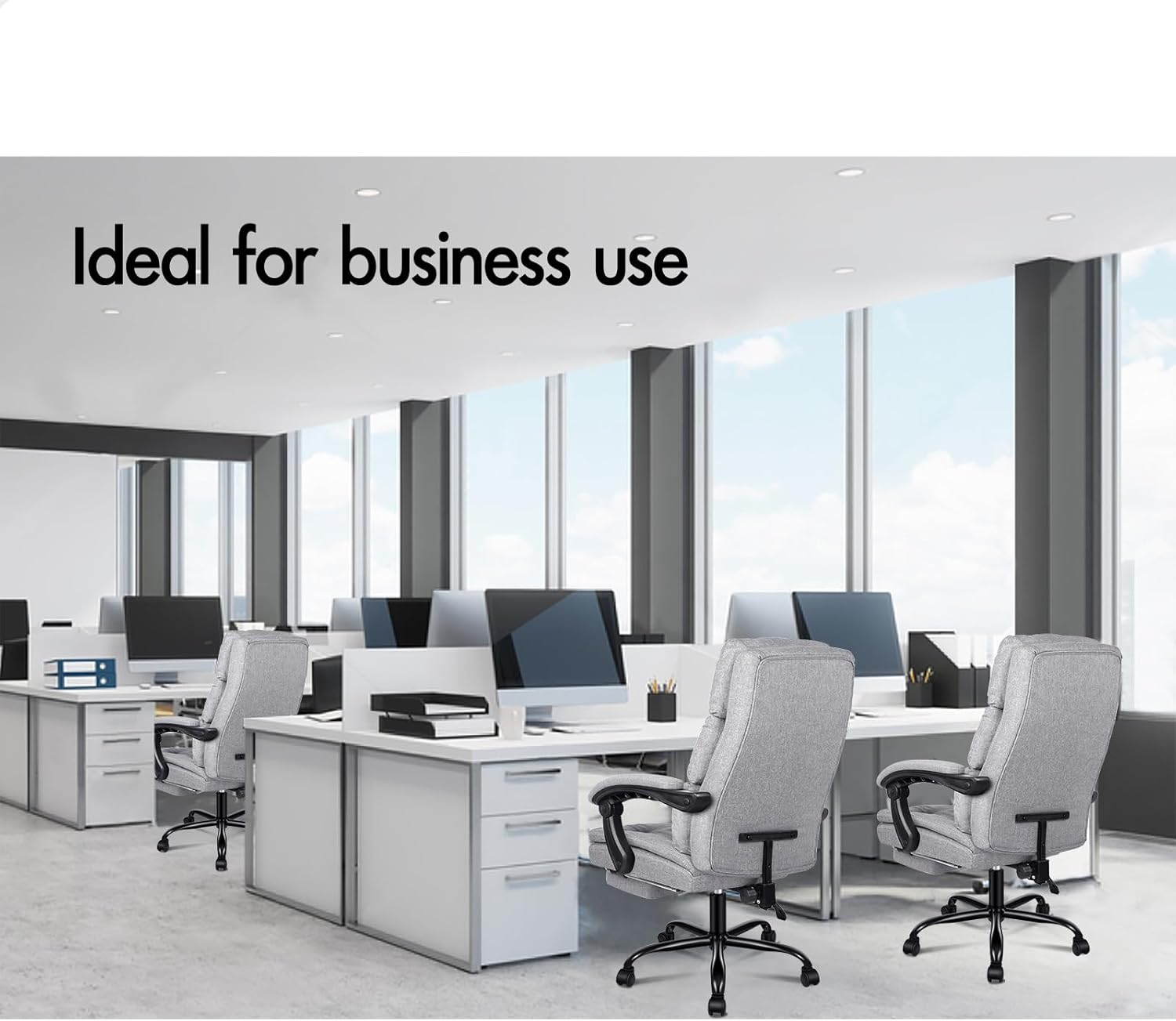 ALFORDSON Ergonomic Executive Office Chair with Footrest, High Back Desk Computer Chair Recliner for Home Office Study Student, Fabric Wide Seat Video Gaming Chair, Palmer Fabric Grey - Fabric Grey image number 1