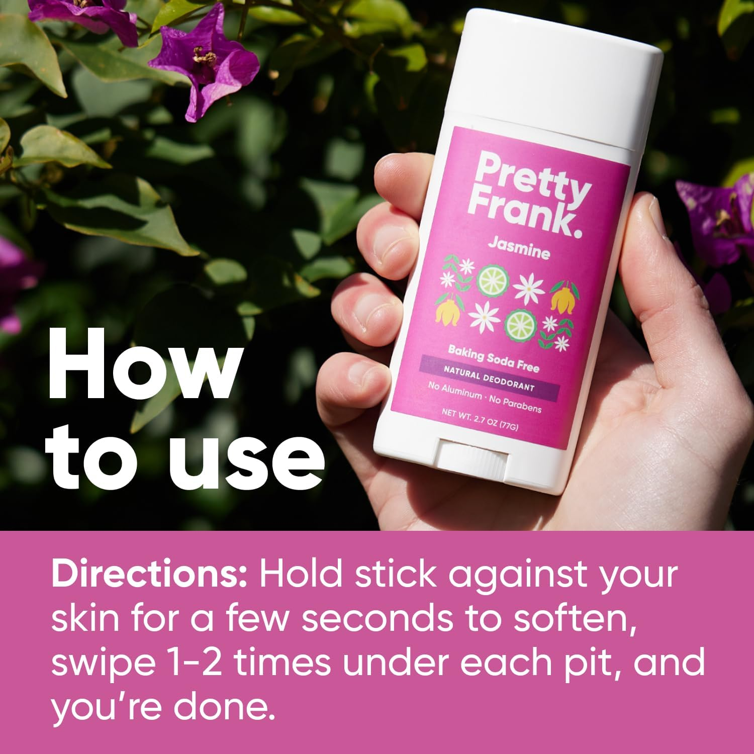 (Jasmine, 80Ml (Pack of 1)) - Pretty Frank Natural Deodorant Stick, Baking Soda Free Natural Deodorant for Women, Men, Teens, Kids - Paraben Sulphate Free with Arrowroot, Coconut Oil, Shea Butter, Vitamin E, Zinc (Jasmine, 1Pk) image number 2