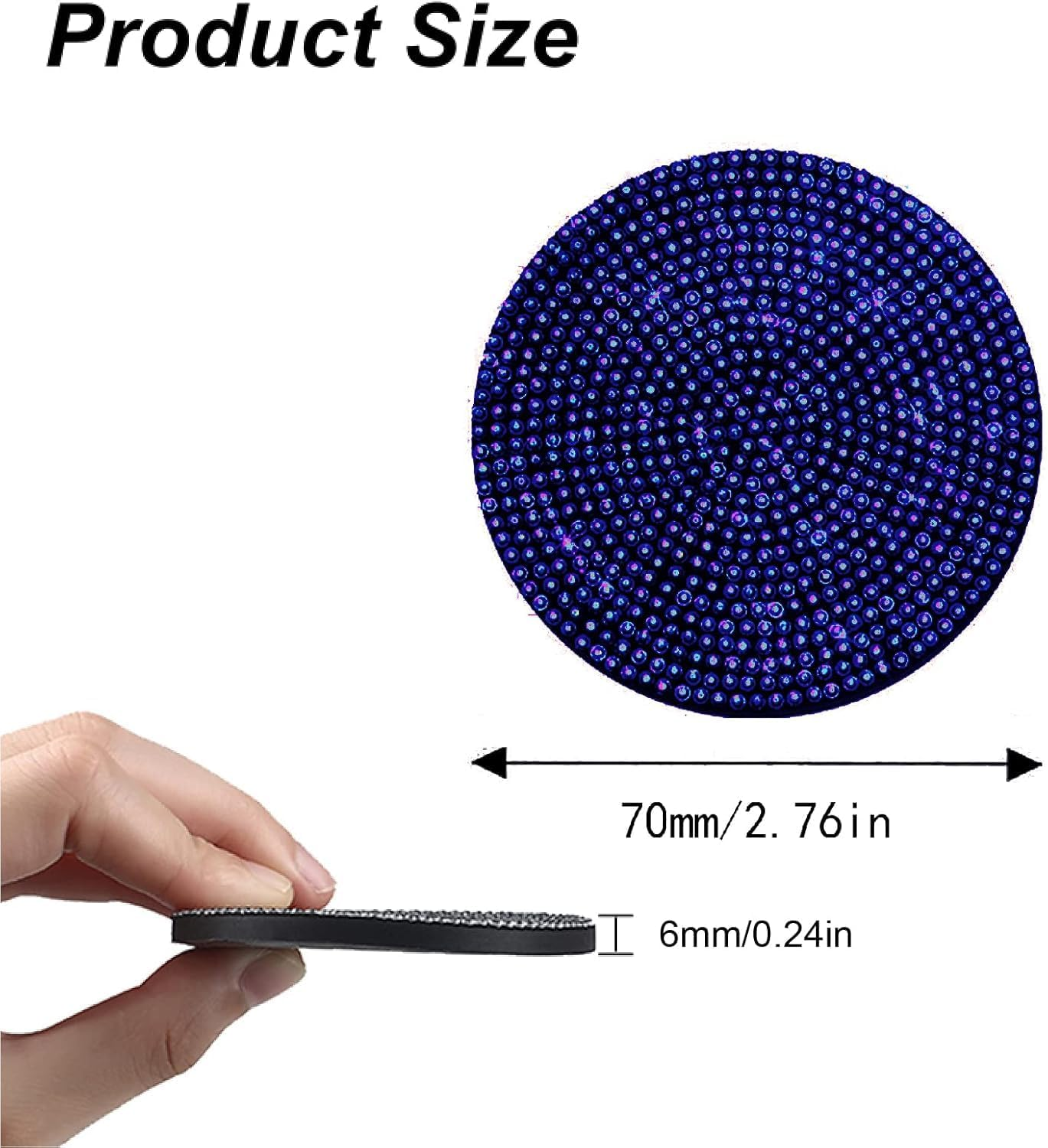 2 Pack Car Cup Holder Coaster,Fashion Anti-Slip Shockproof Universal Vehicle Cup Holders Coasters Insert Bling Crystal Rhinestone Auto Automotive Interior Accessories for Women (Blue) image number 2