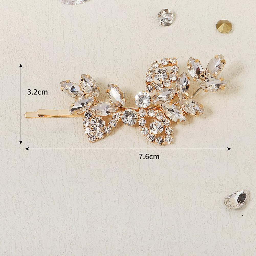 Bridal Hair Clips with Rhinestones Elegant Crystal Hair Pins Bridesmaid Hair Clips Wedding Leaf Flowers Hair Accessories for Women and Girls Rose Gold