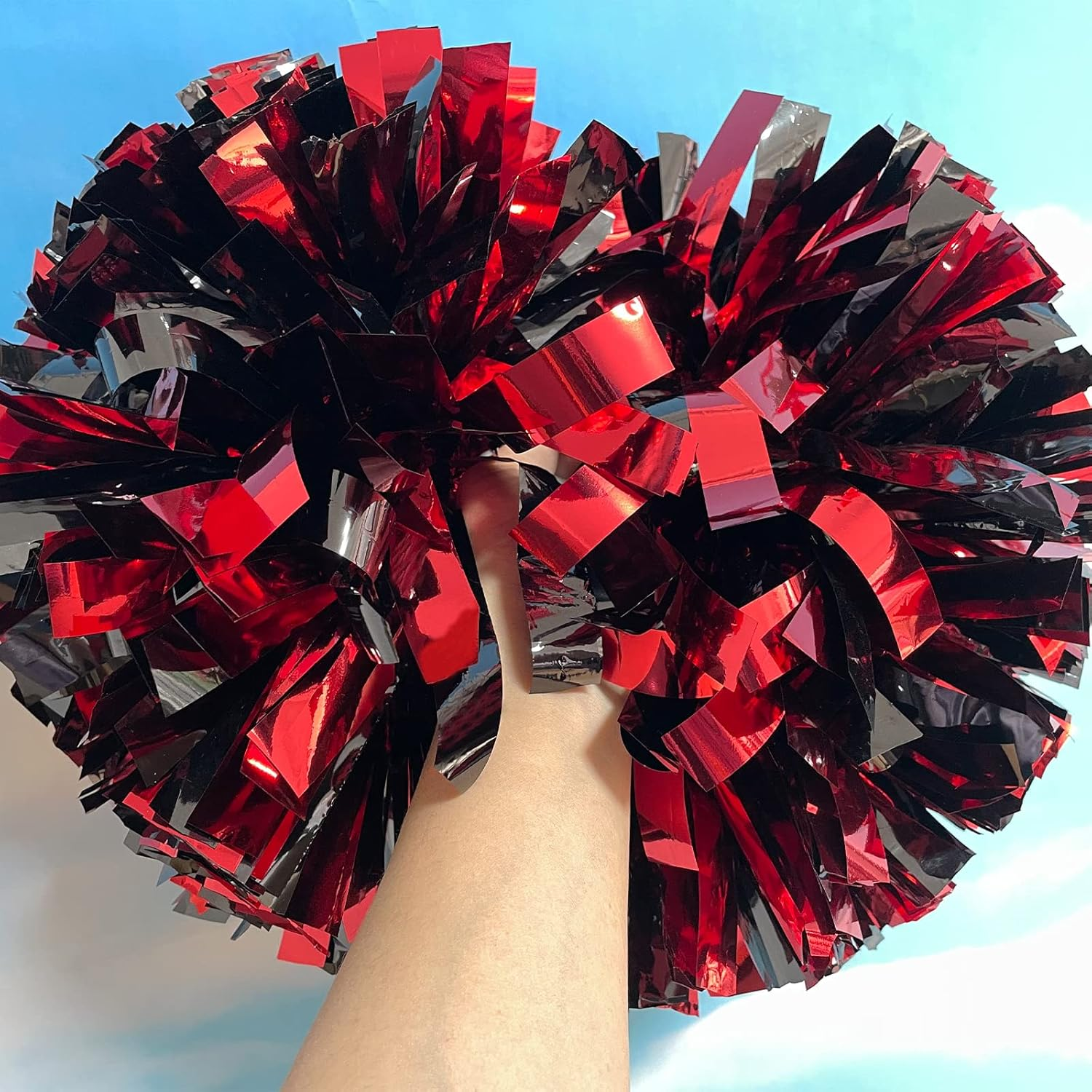 Aiviwiai Pom Poms Cheerleading with Baton Handle - Metallic Fluffy Cheer Pom Poms for Adults Kids - Cheerleading Cheerleader Pom Poms for Cheer Squad Daily Training Team Spirit (Pack of 2) image number 3