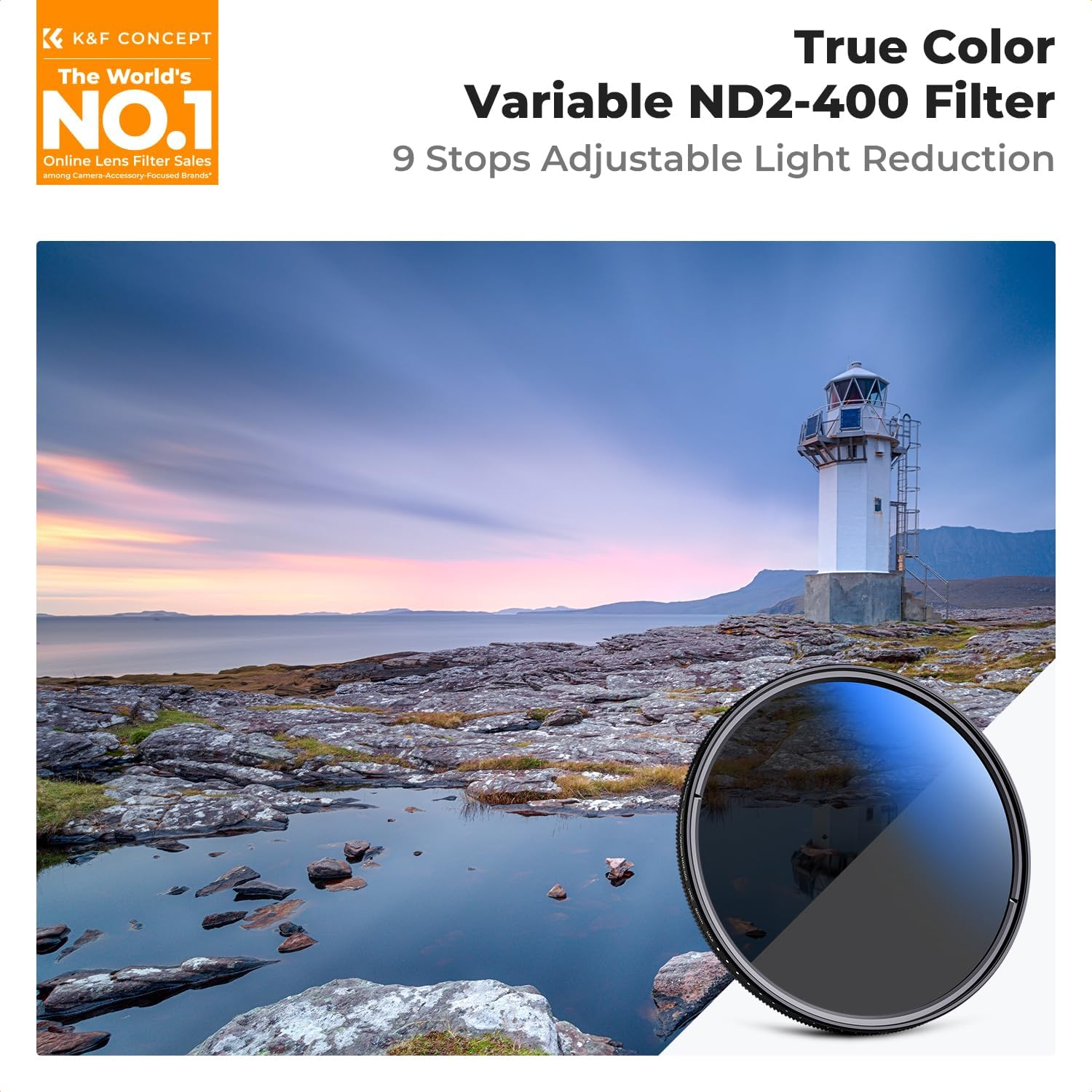K&F CONCEPT 40.5Mm True Color Variable ND2-400 (1-9 Stops) ND Lens Filter Adjustable Neutral Density Filter with 18 Multi-Layer Coatings for Camera Lens (K-Series) image number 2