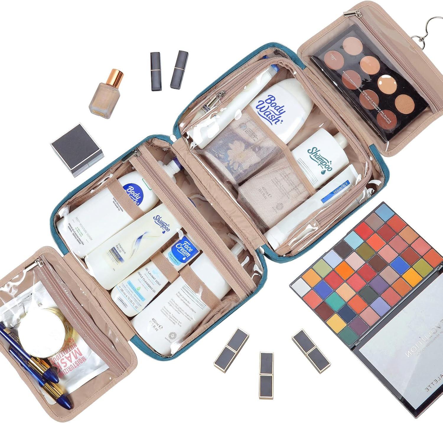 NISHEL Large Size Toiletry Bag for Women, Travel Essentials Organizer, Hanging Makeup Case for Accessories, Cosmetics, Toiletries - Black image number 3