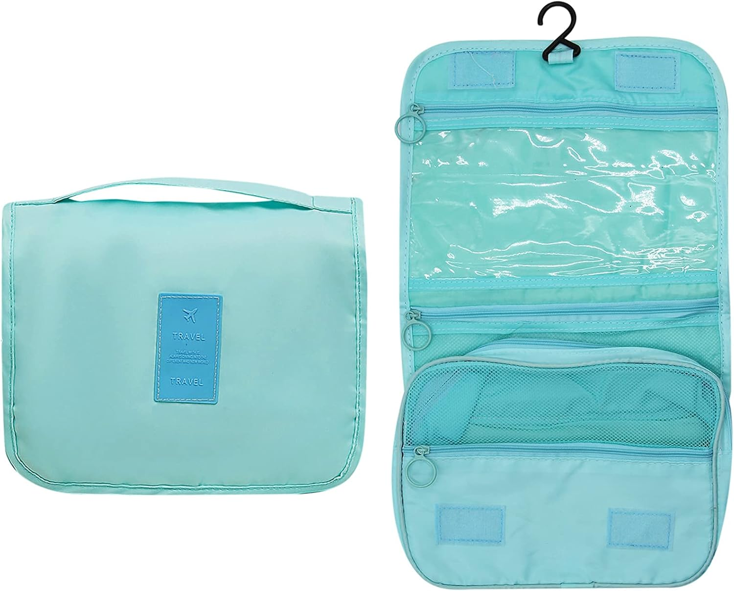 DDPOND Toiletry Bag, Large Cosmetic Makeup Travel Organizer Cosmetic Bag, Waterproof Shower Bag with Hanging Hook, Lake Blue