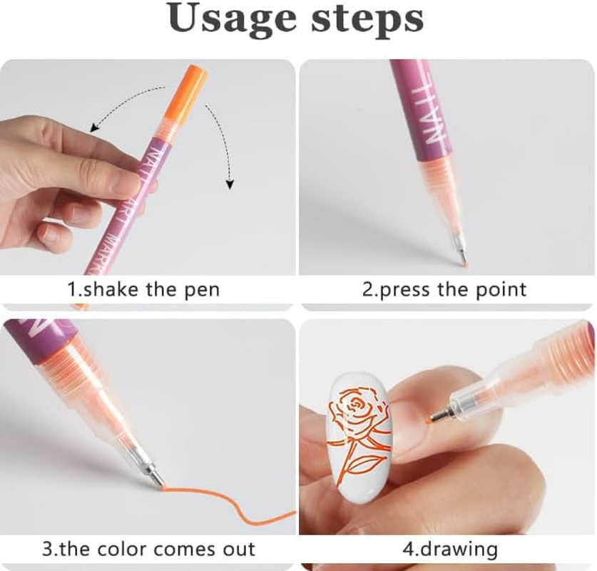 Nails Art Professional Nail Art Marker Set, 12 Water-Based Quick-Dry Colors, 0.5Mm Fine Tip, Manicure Design Kit for Beginners and Professionals image number 4