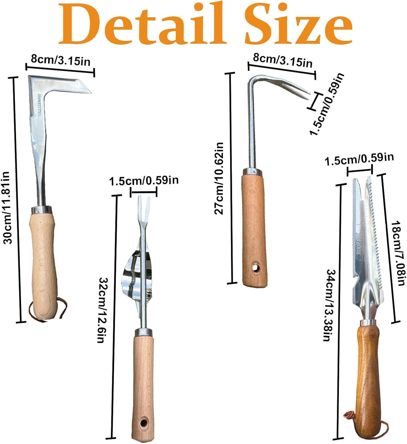 Shgarden Weed Puller Tool 4Pcs Crack Weeder Crevice Weeding Tool Stainless Steel Manual Weeder Paver Multifunctional Garden Crack Hand Weed Remover with Wooden Handle for Lawn Garden SH0082