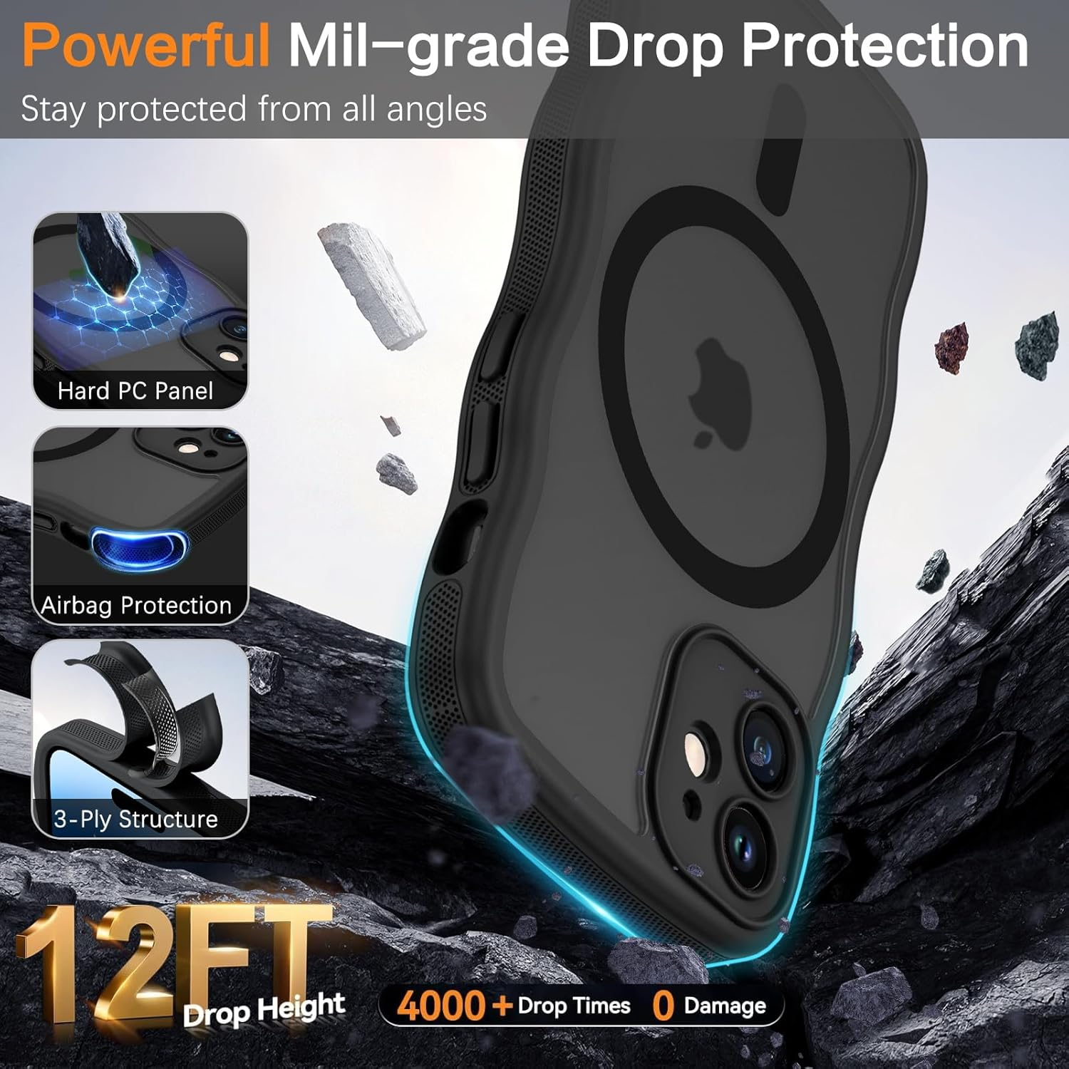 BENTOBEN Magnetic for Iphone 11 Phone Case,Iphone 11 Case [Compatible with Mag Safe] Curly Wavy Magnetic Translucent Matte Slim Shockproof Anti-Fingerprint Protective Cover for Iphone 11 6.1&rsquo;&rsquo; Black image number 2